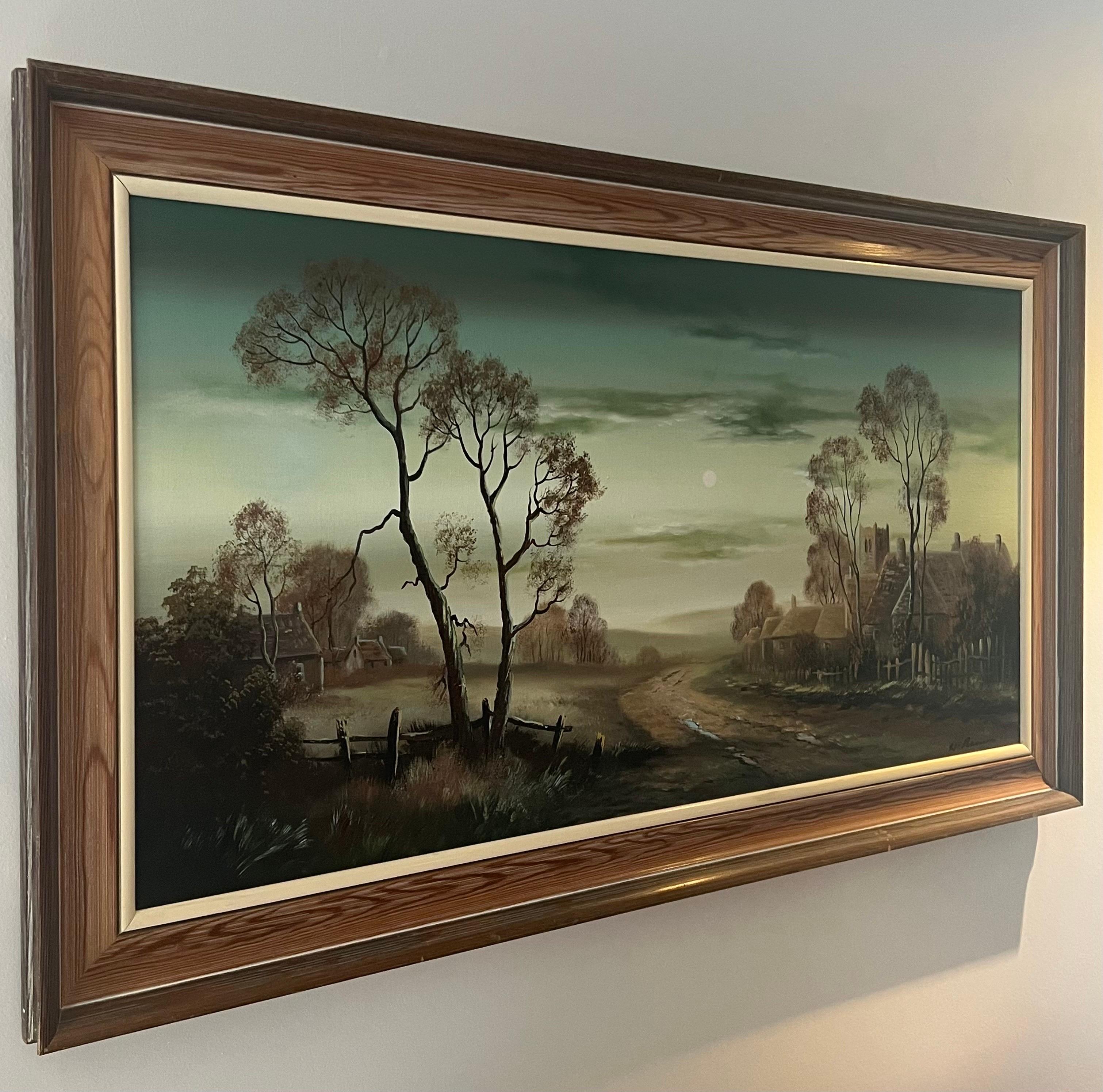 Árboles de invierno en un pueblo de la campiña inglesa por un artista británico del siglo XX - Painting de Wendy Reeves