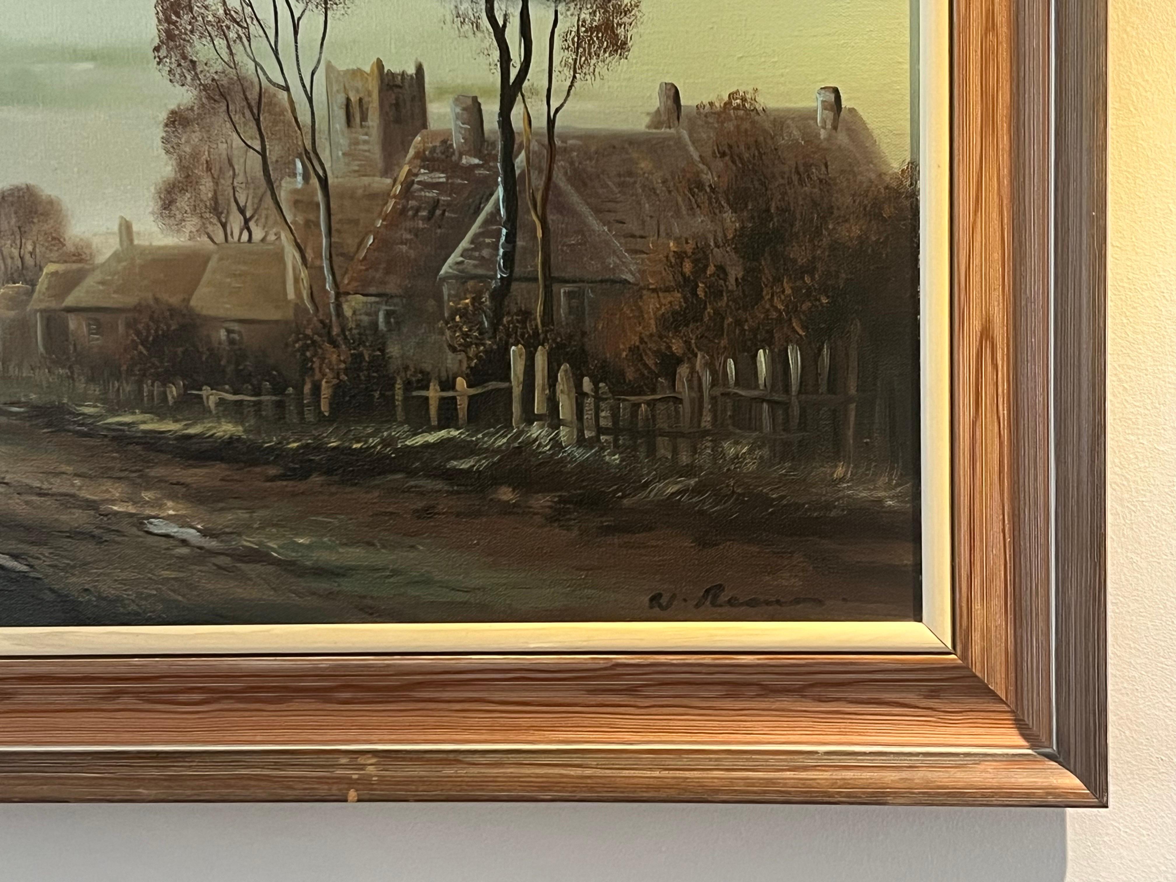 Winter Trees at Village in English Countryside by 20th Century British Artist For Sale 1