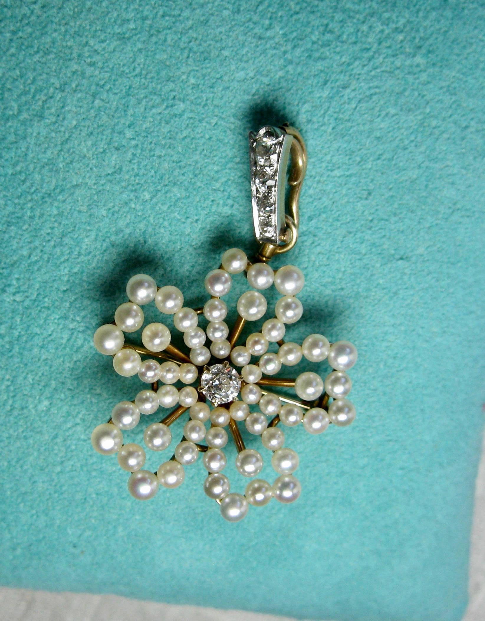 Women's Wendy Vanderbilt 1/2 Carat Diamond Pearl Pendant Brooch Antique Victorian For Sale