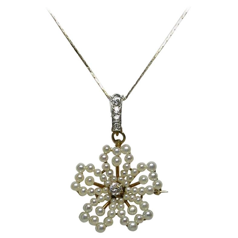 Wendy Vanderbilt 1/2 Carat Diamond Pearl Pendant Brooch Antique Victorian
