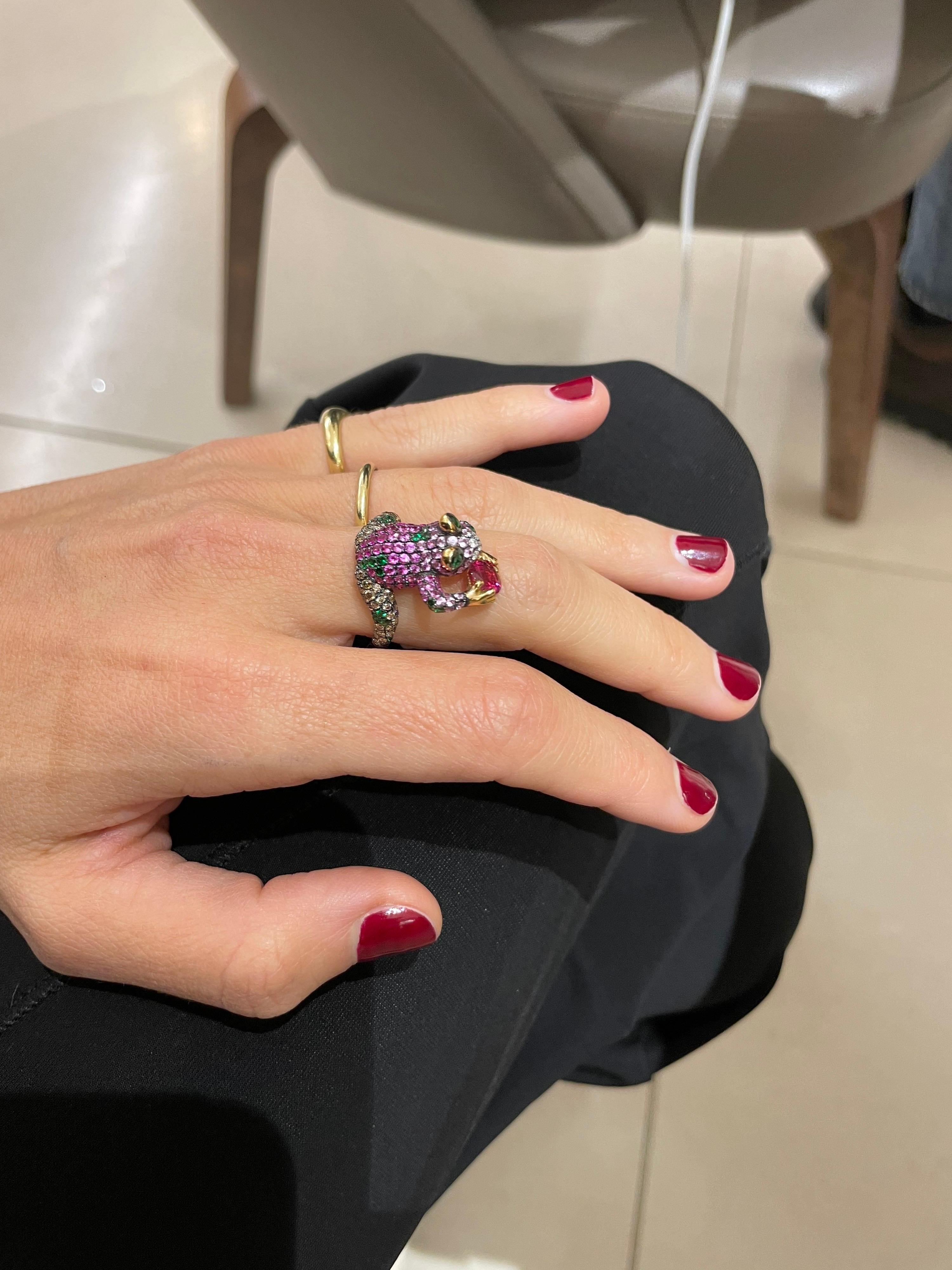 Wendy Yu 18KT Rose Gold Frog Ring 1.38Ct Pink Sapphire 0.70 Ct Brown Diamond 2