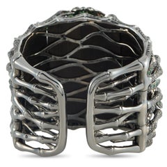 Wendy Yue 18K White Gold Diamond, Jade, and Tsavorite Cuff Bracelet WY03-022326