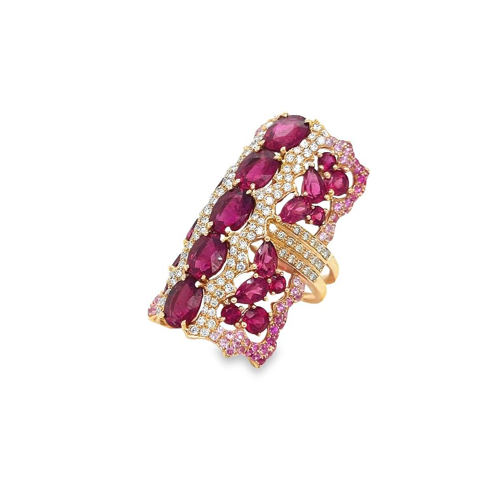 Contemporary Wendy Yue Diamond Rubellite & Sapphire Gemstone Cocktail Ring 18k Rose Gold  For Sale