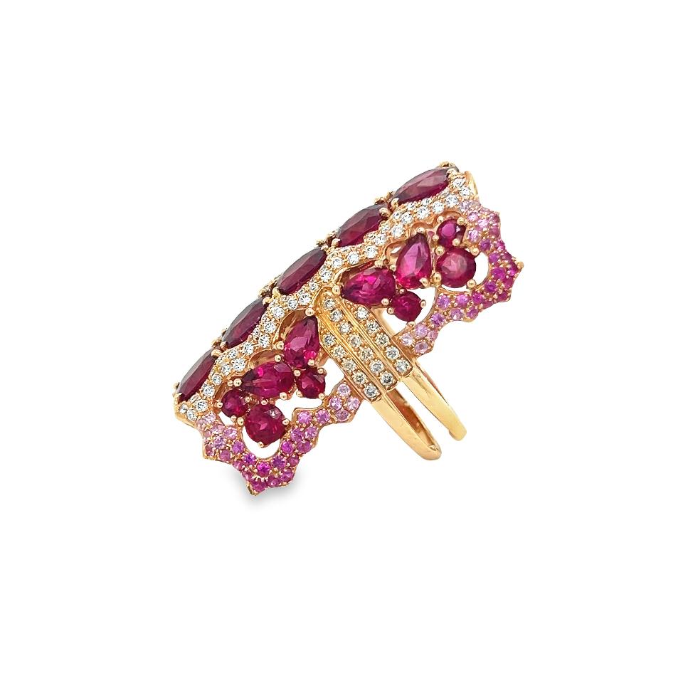 Mixed Cut Wendy Yue Diamond Rubellite & Sapphire Gemstone Cocktail Ring 18k Rose Gold  For Sale