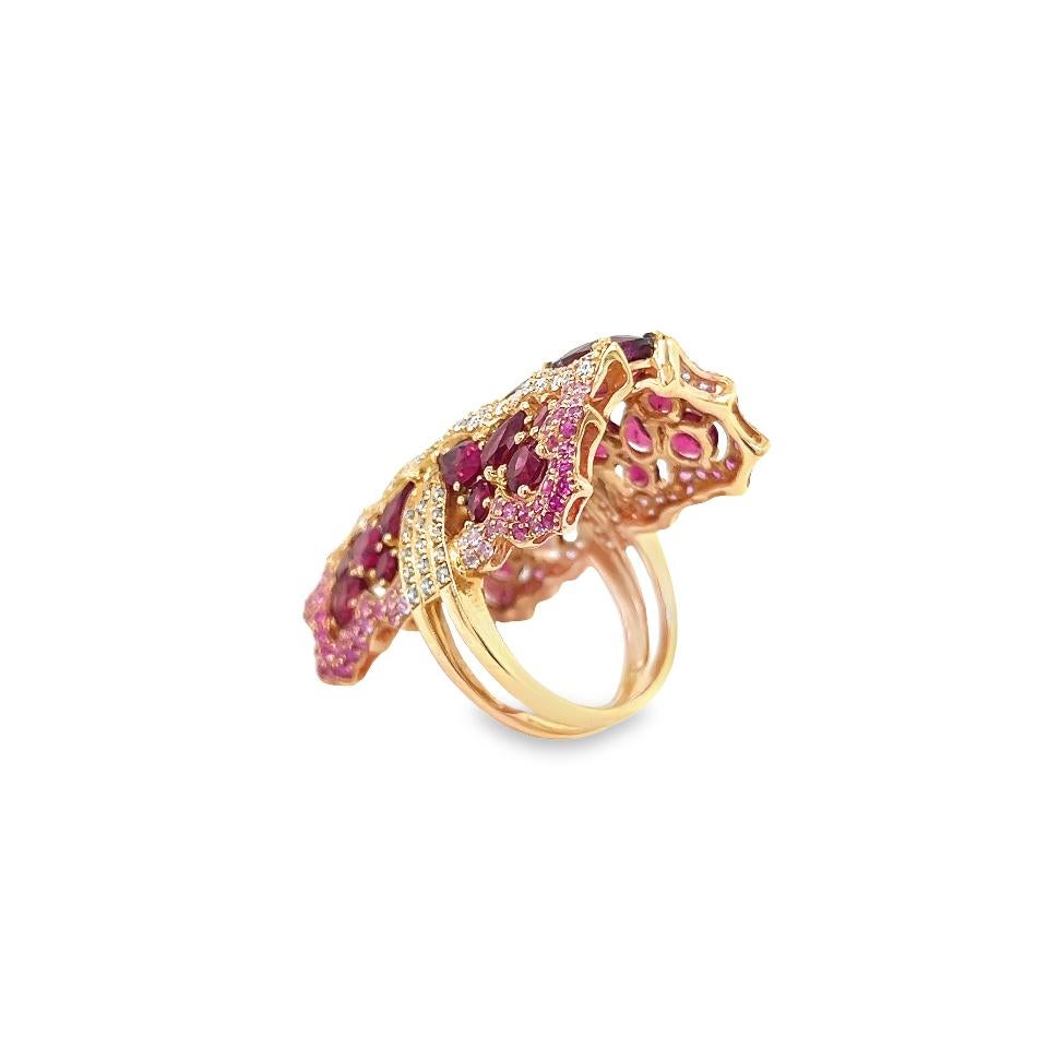 Wendy Yue Diamond Rubellite & Sapphire Gemstone Cocktail Ring 18k Rose Gold In Good Condition For Sale In MIAMI, FL