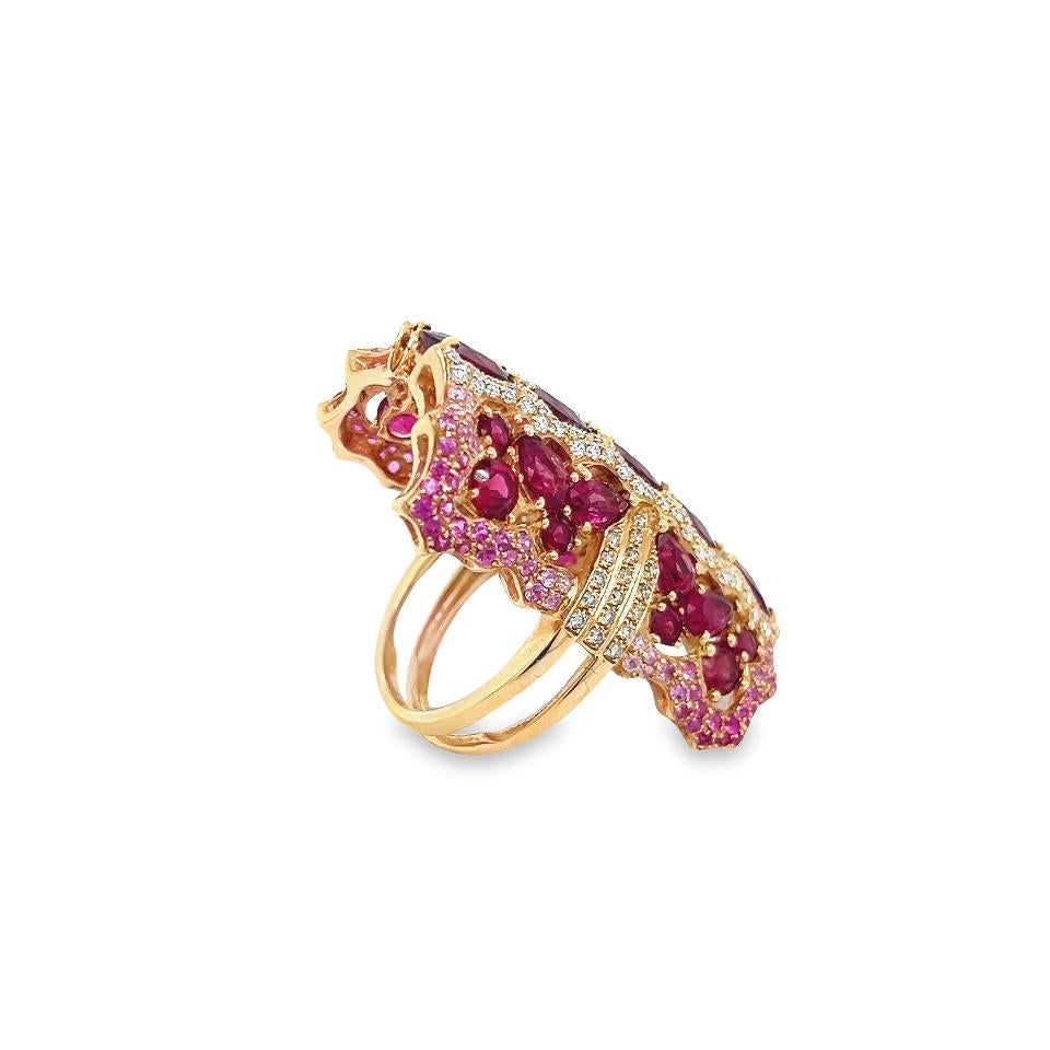 Women's Wendy Yue Diamond Rubellite & Sapphire Gemstone Cocktail Ring 18k Rose Gold  For Sale