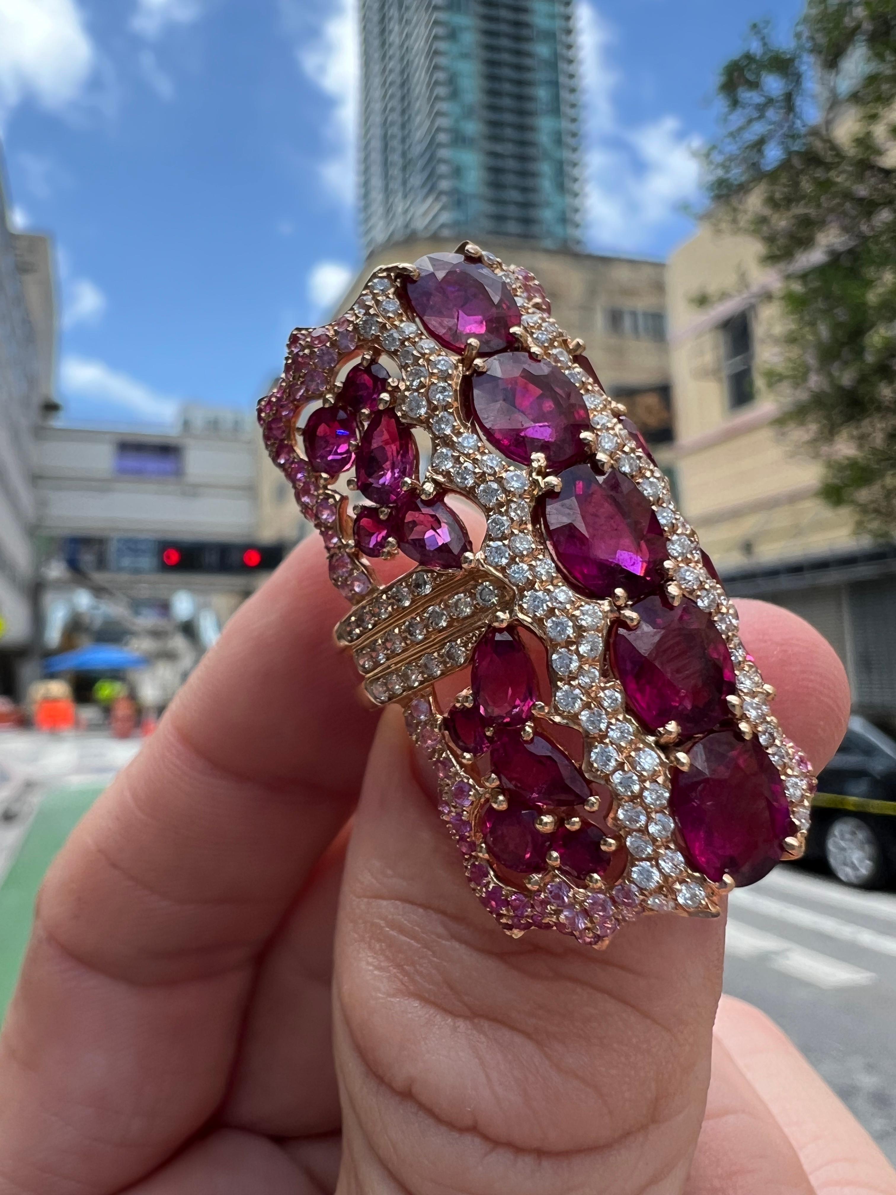 Wendy Yue Diamond Rubellite & Sapphire Gemstone Cocktail Ring 18k Rose Gold For Sale 1