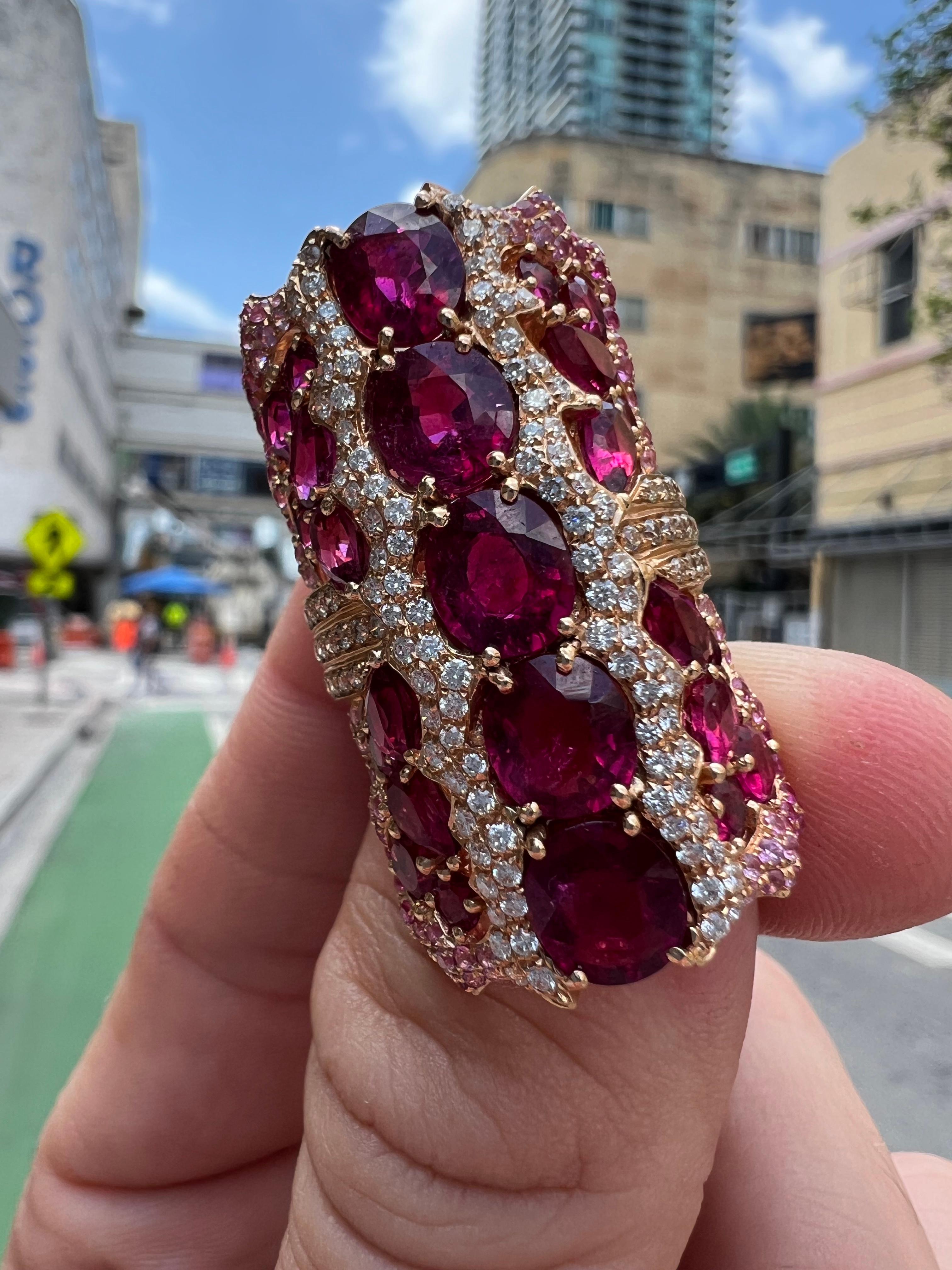 Wendy Yue Diamond Rubellite & Sapphire Gemstone Cocktail Ring 18k Rose Gold For Sale 2
