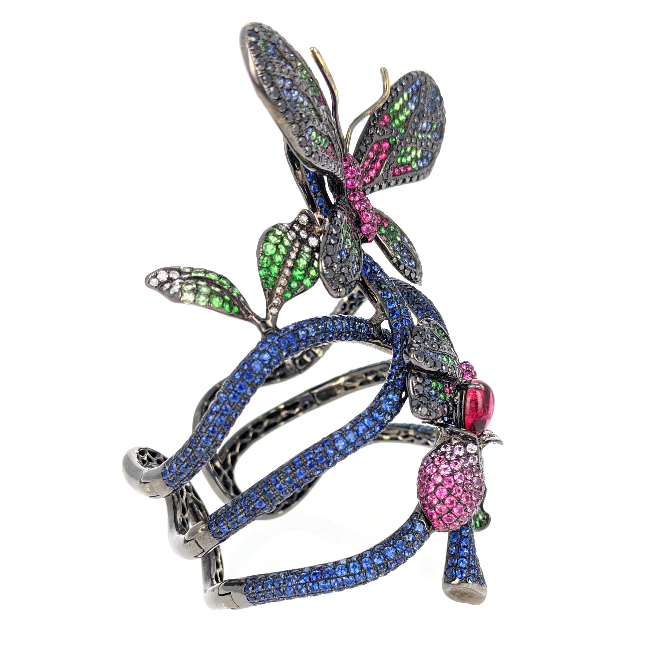 Round Cut Wendy Yue 'Madame Butterfly' Sapphire Ruby Diamond Opal Tourmaline Gold Bracelet For Sale