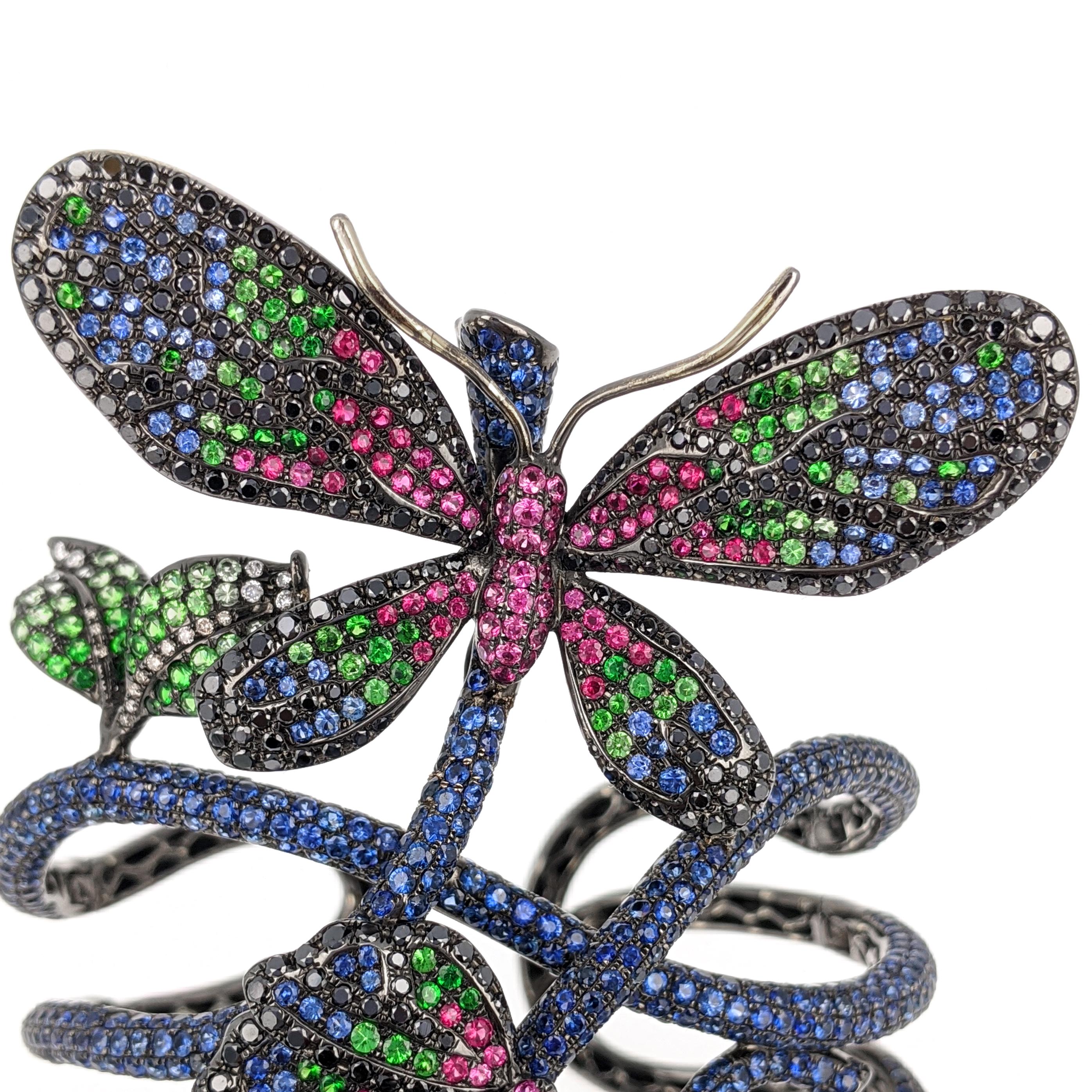 Wendy Yue 'Madame Butterfly' Sapphire Ruby Diamond Opal Tourmaline Gold Bracelet In Good Condition For Sale In New York, NY