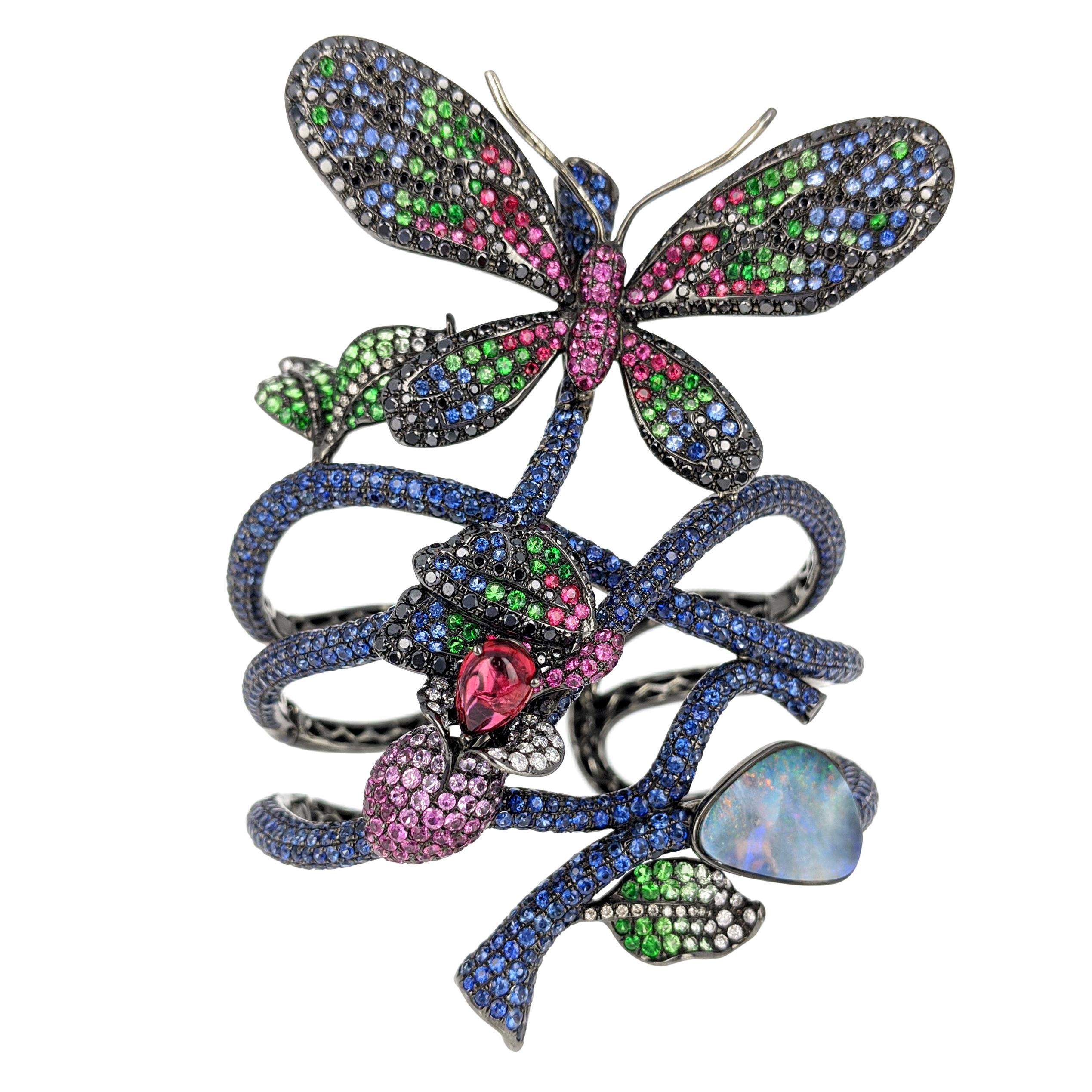Wendy Yue 'Madame Butterfly' Sapphire Ruby Diamond Opal Tourmaline Gold Bracelet For Sale