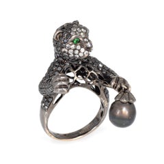 Wendy Yue Panther-Ring Schwarze Diamanten Gr. 7 18k geschwärzter Gold Perlenschmuck
