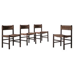 Wengé and Rush Dining Chairs, France, 1950s