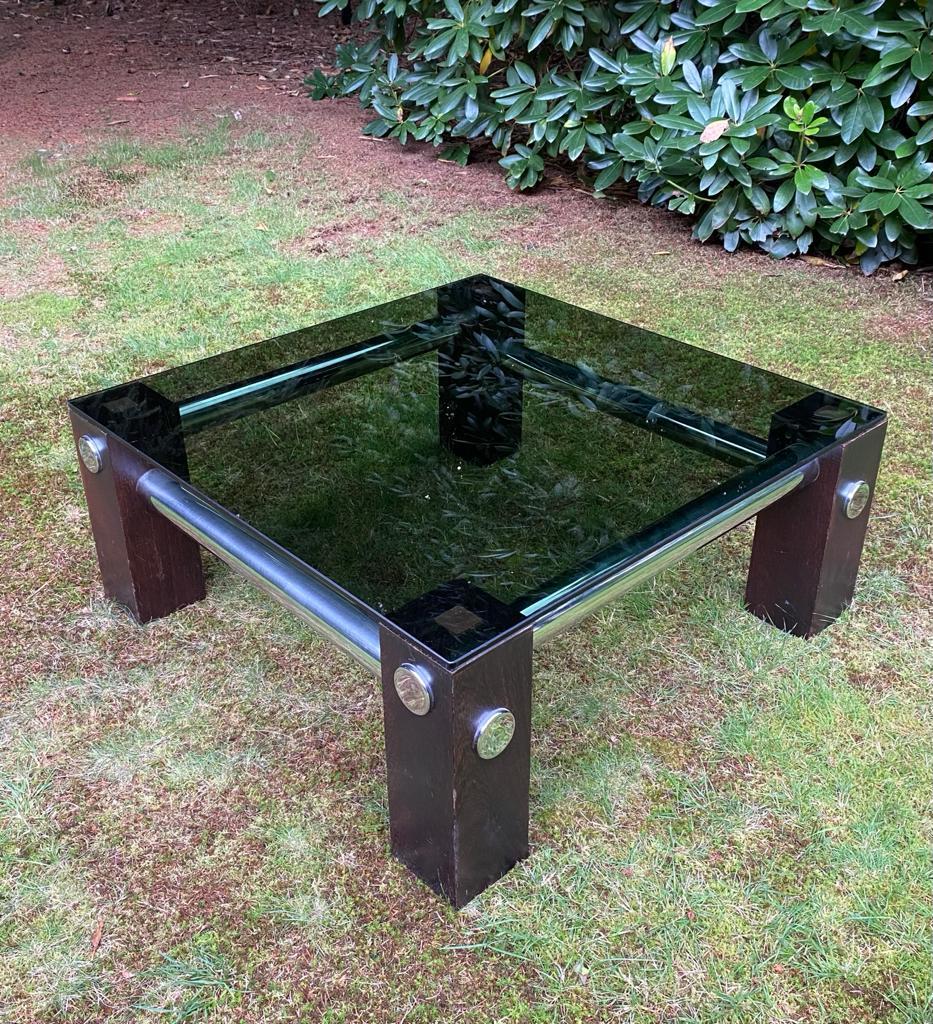 Wengé and Smoked Glass Coffee Table by Martin Visser for Spectrum, circa 1970s In Good Condition In Schagen, NL