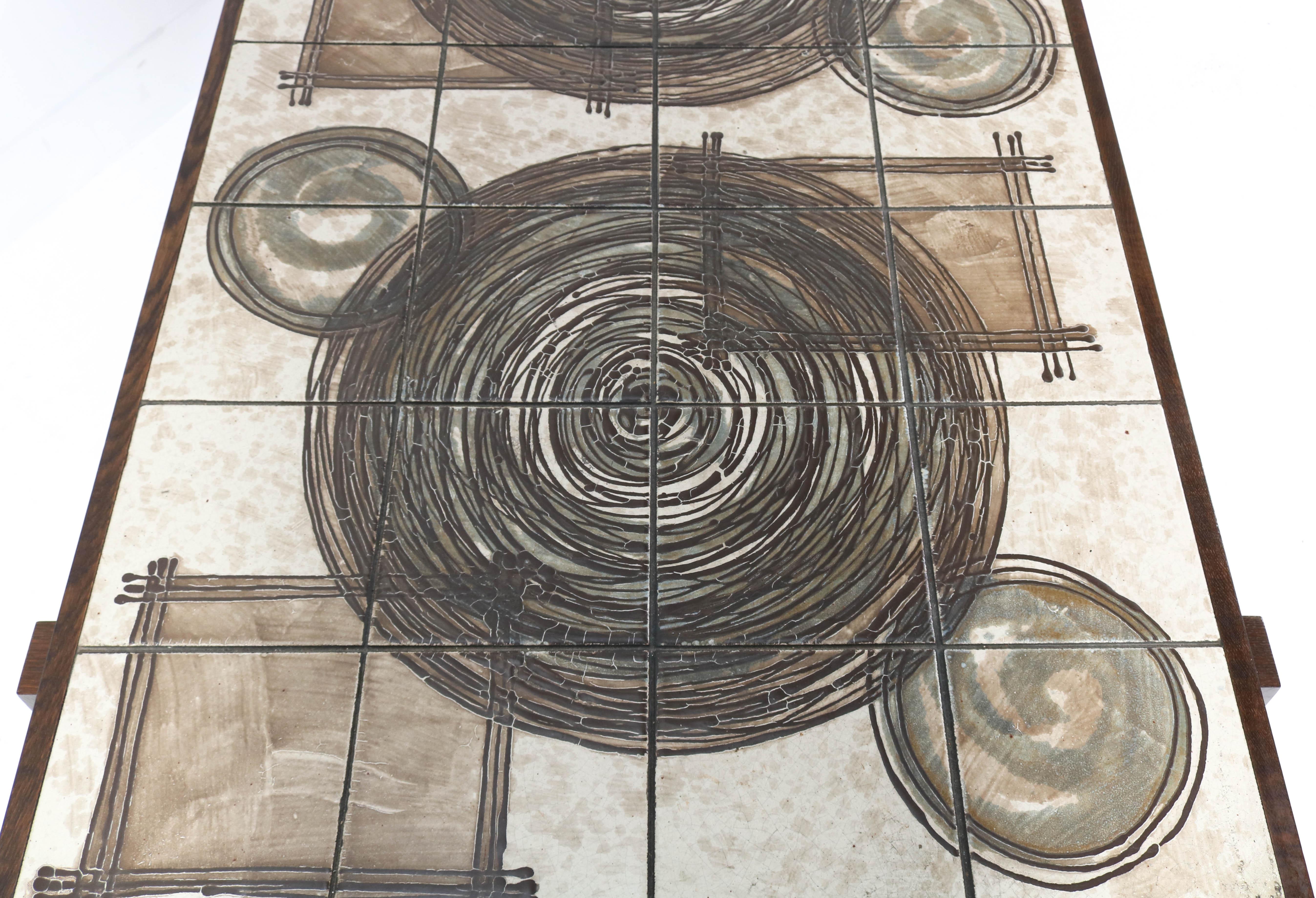 Wenge Brutalist Coffee Table with Tiles by OX Art for Trioh, 1976 4