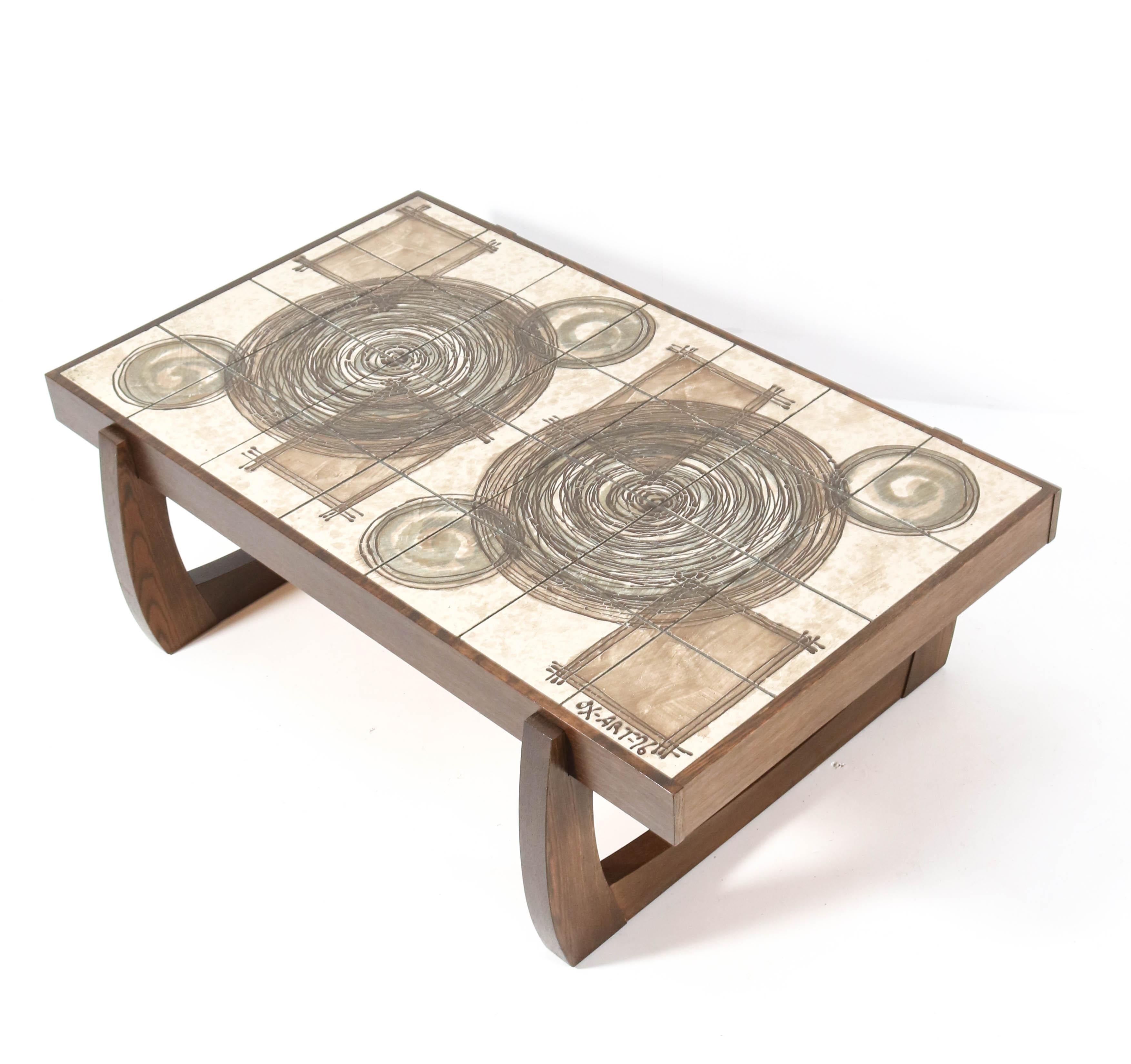 Danish Wenge Brutalist Coffee Table with Tiles by OX Art for Trioh, 1976