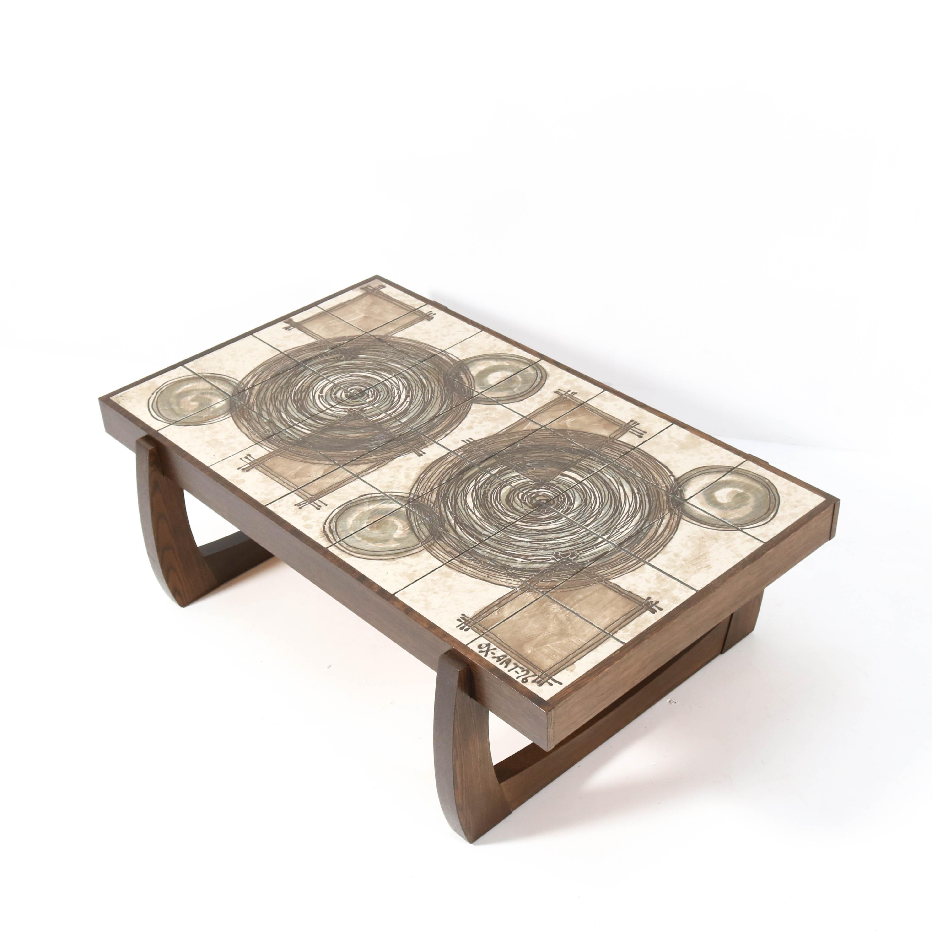 Wenge Brutalist Coffee Table with Tiles by OX Art for Trioh, 1976 In Good Condition In Amsterdam, NL