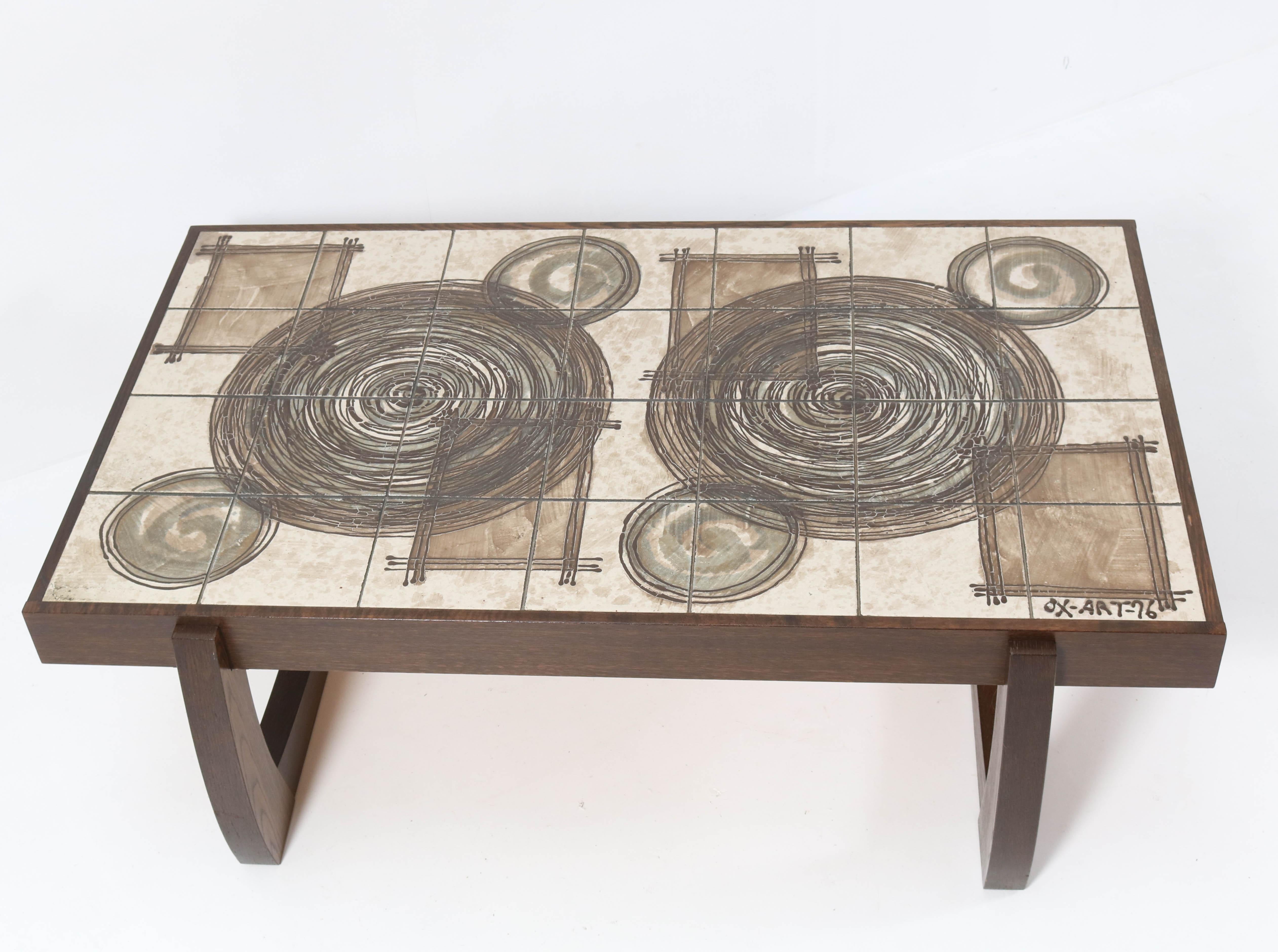 Wenge Brutalist Coffee Table with Tiles by OX Art for Trioh, 1976 1