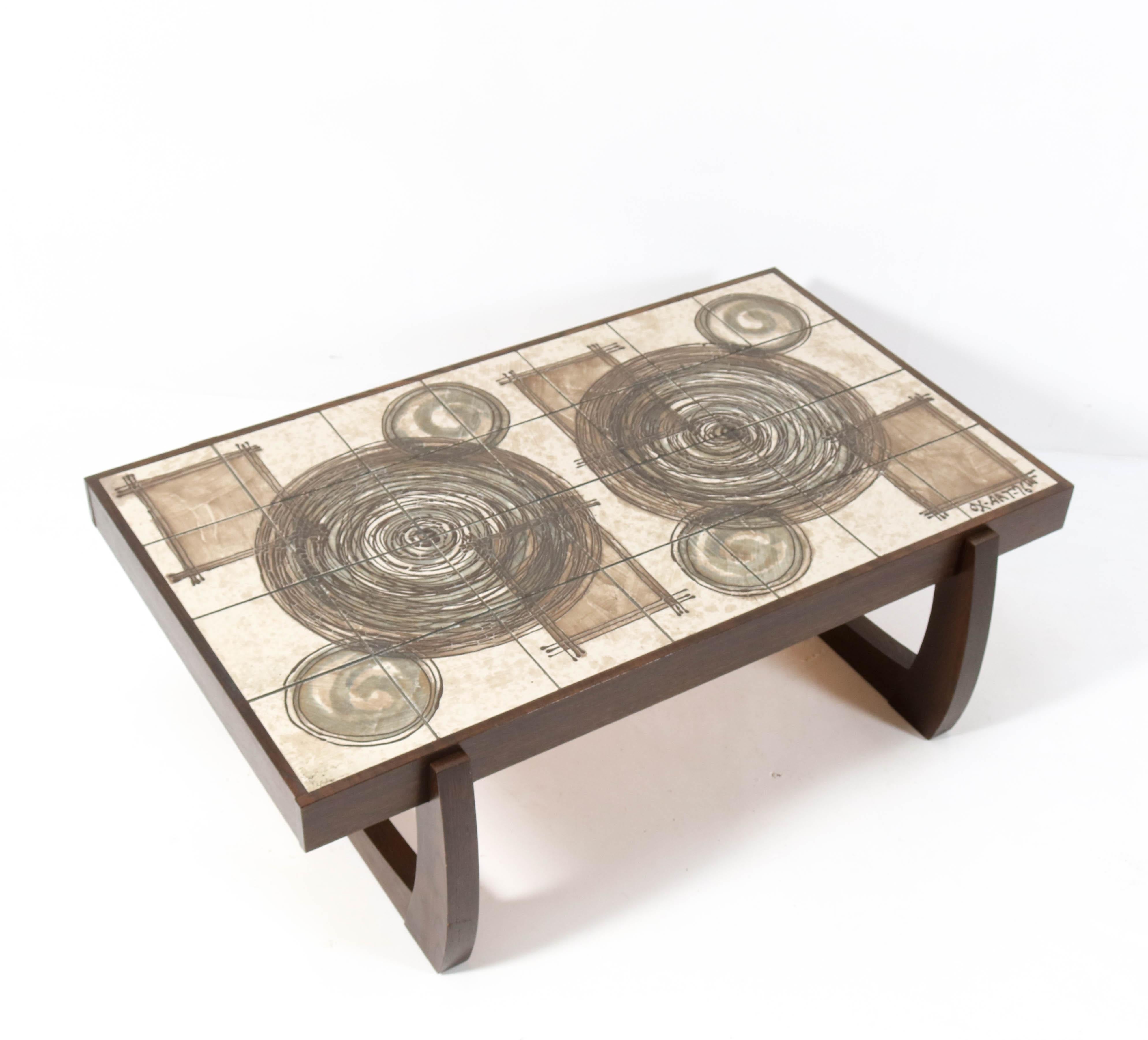 Wenge Brutalist Coffee Table with Tiles by OX Art for Trioh, 1976 1
