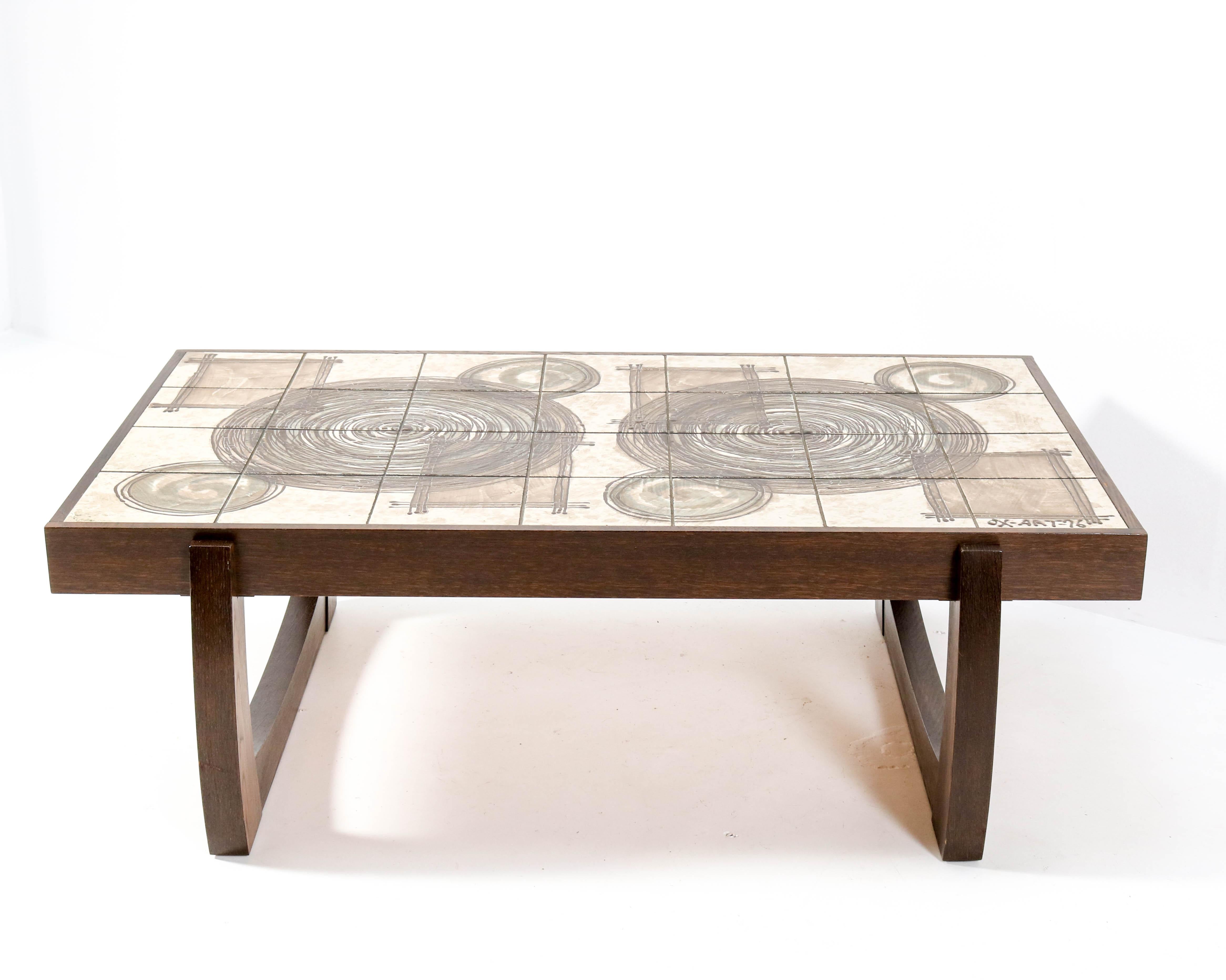 Wenge Brutalist Coffee Table with Tiles by OX Art for Trioh, 1976 3