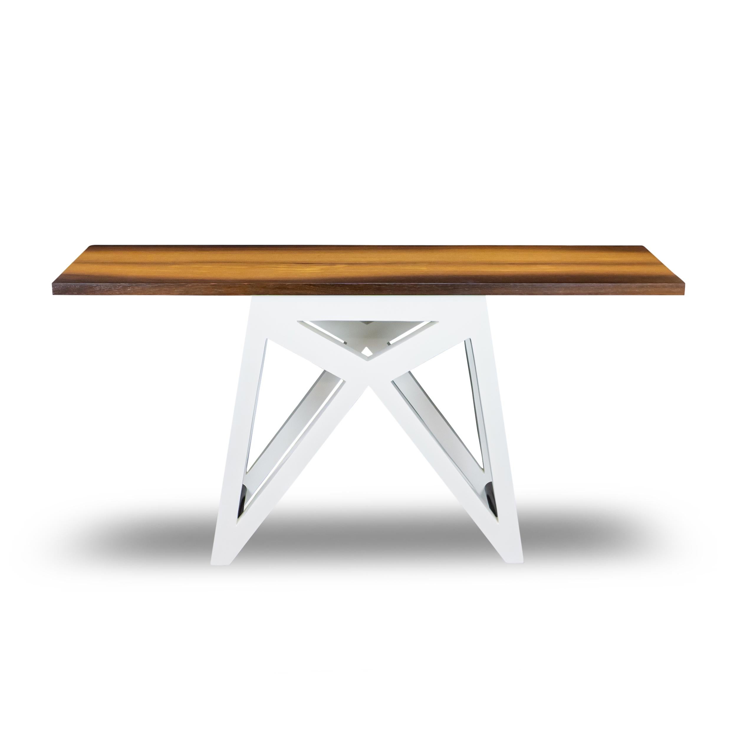 Table console en wengé avec base en forme de X modifiée et laquée