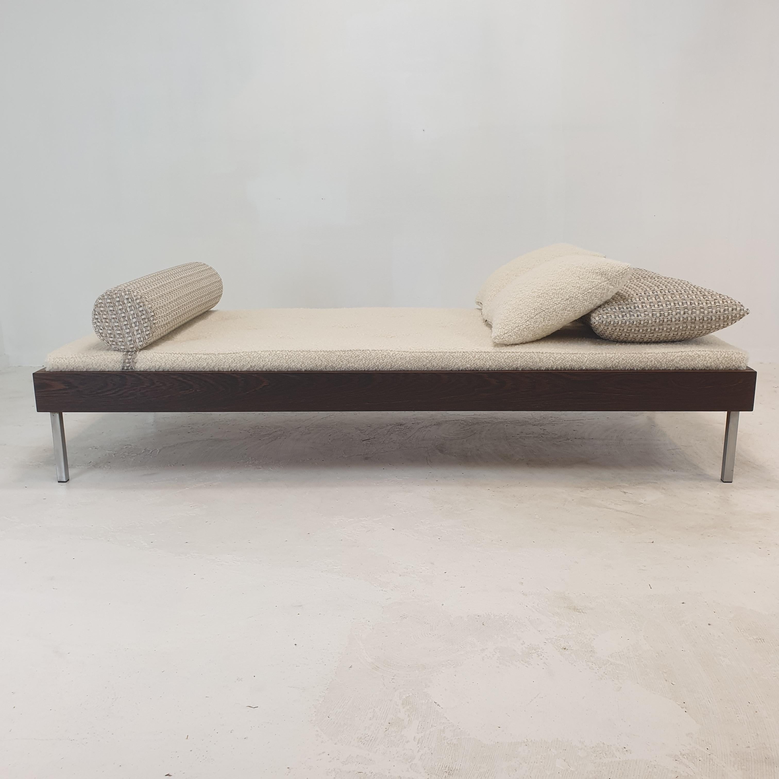 Fabric Wengé Daybed with Dedar Cushions and Bolster, 1970s For Sale