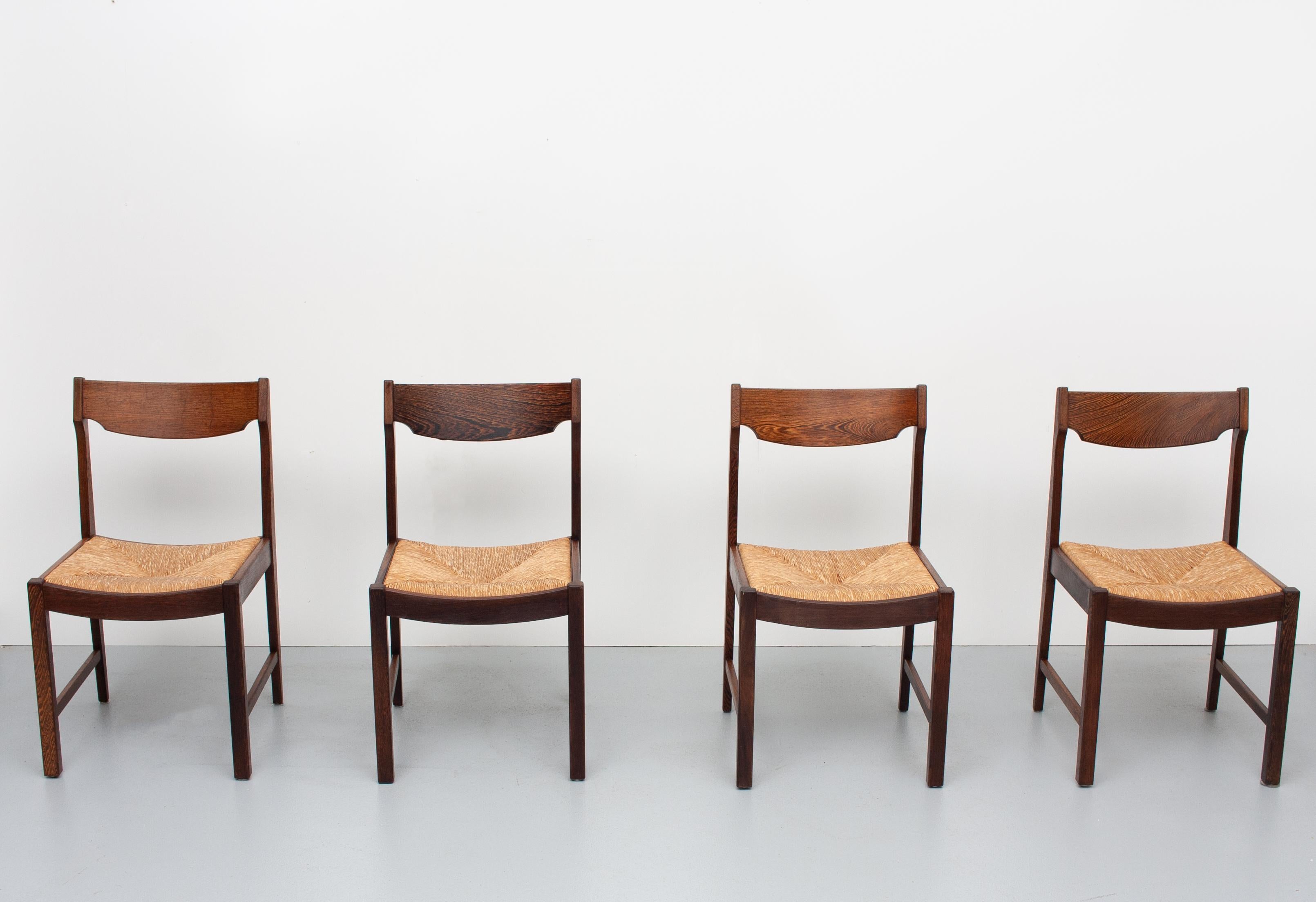 Mid-20th Century Wengé Dining Chairs Rattan Dutch, 1960s For Sale