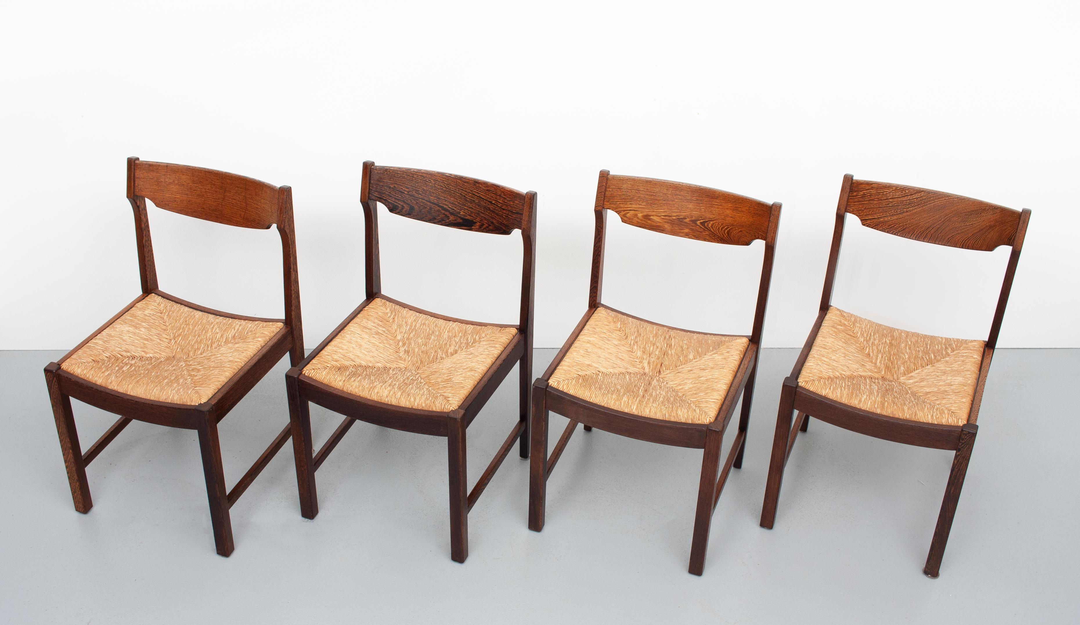 Wengé Dining Chairs Rattan Dutch, 1960s For Sale 1