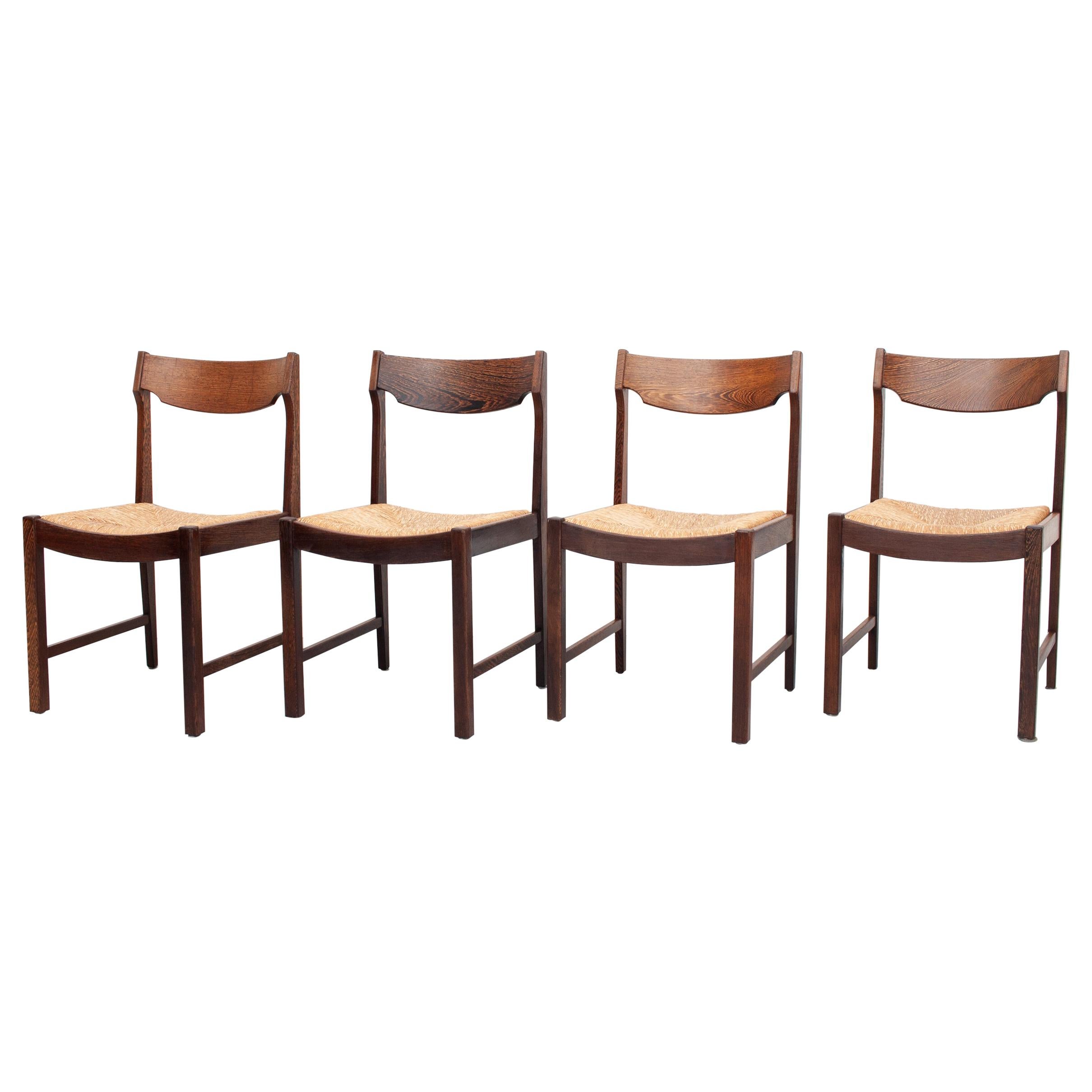 Wengé Dining Chairs Rattan Dutch, 1960s