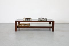 Table basse en wengé, formica et verre avec panier en rotin de Kho Liang Ie