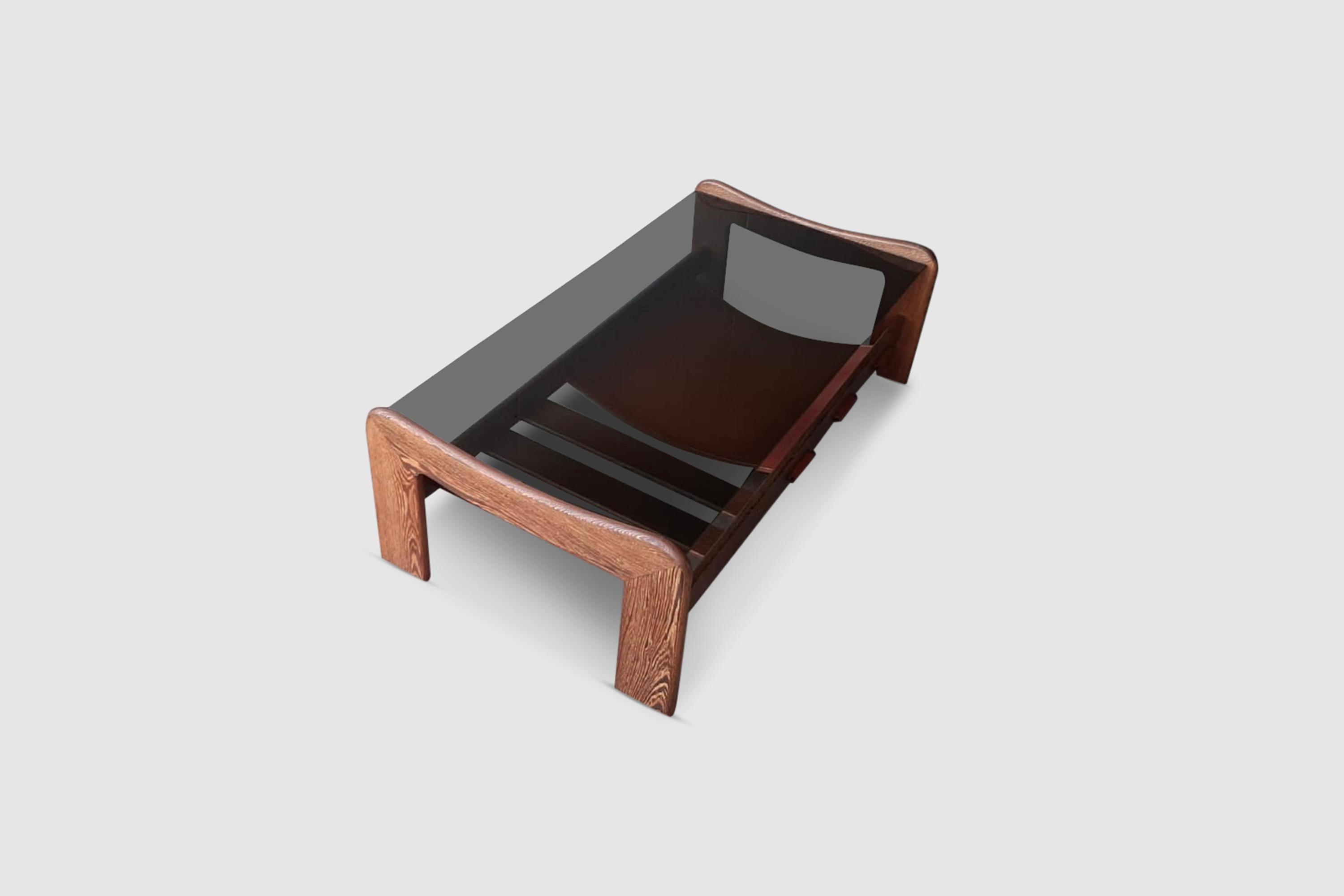 Late 20th Century Wengé, leather and glass coffee table in the manner of Percival Lafer 1970s