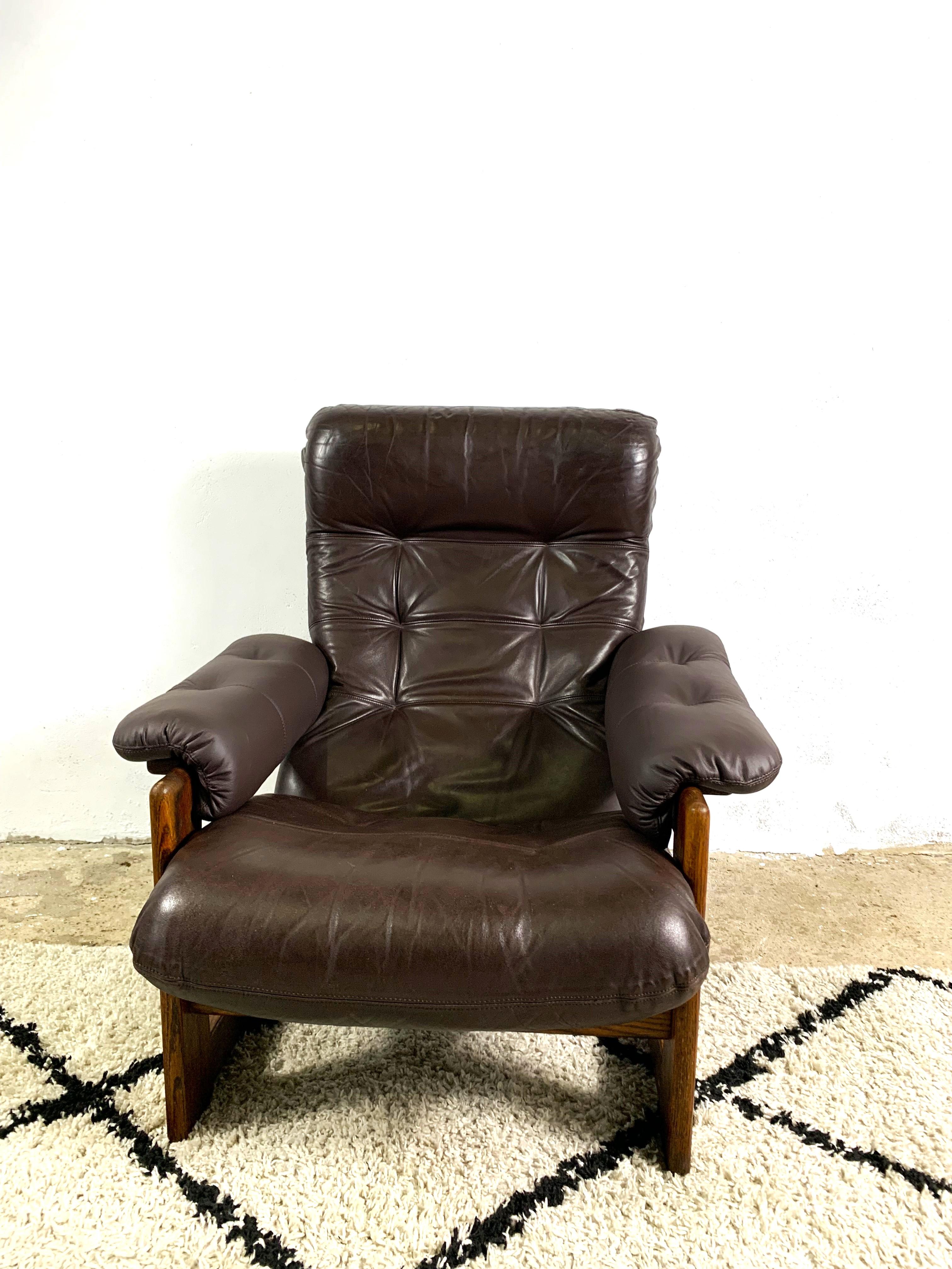 Wenge & Leather Lounge Armchair By Coja, 1981 For Sale 7