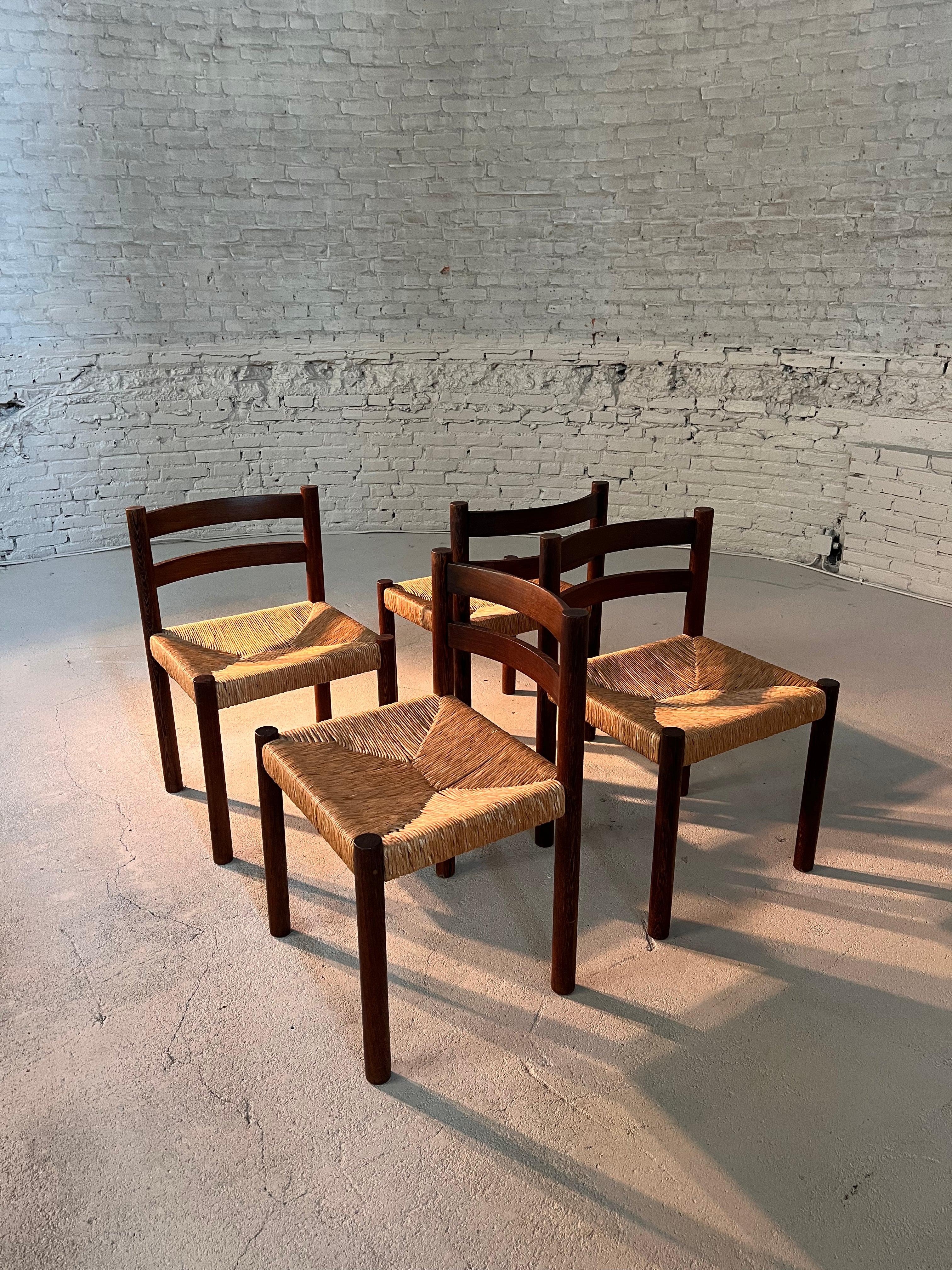 Mid-20th Century Wengé Rush Chairs set of 6 For Sale