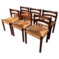 Retro Wengé Rush Chairs set of 6