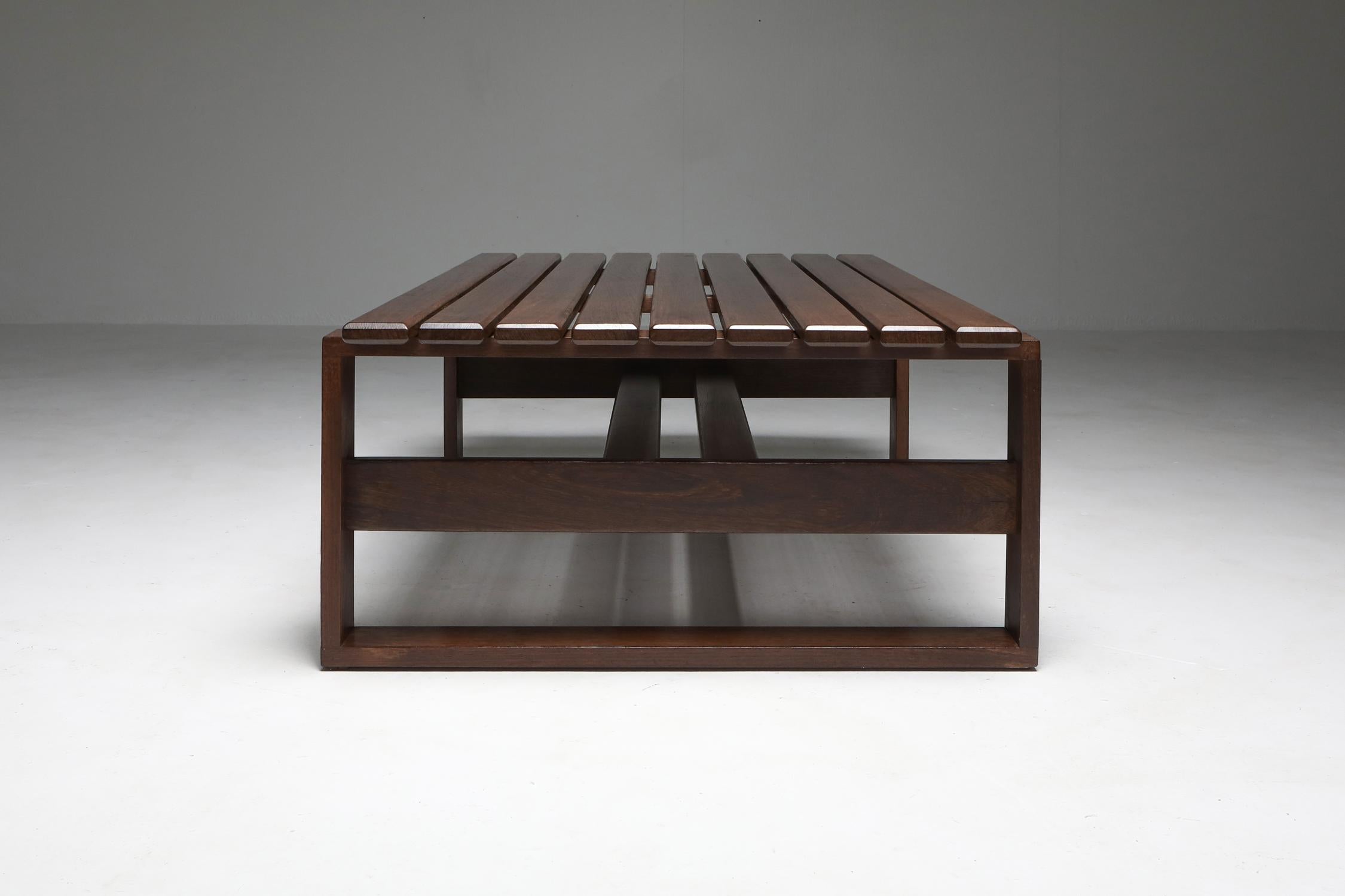 Wengé bench, Walter Anthonis, Dutch, 1960s

Solid wengé piece which could act as both coffee table and bench.
Beautiful joints.
Would fit as well in a Minimalist modern decor as in a more wabi sabi Axel Vervoordt inspired interior.

