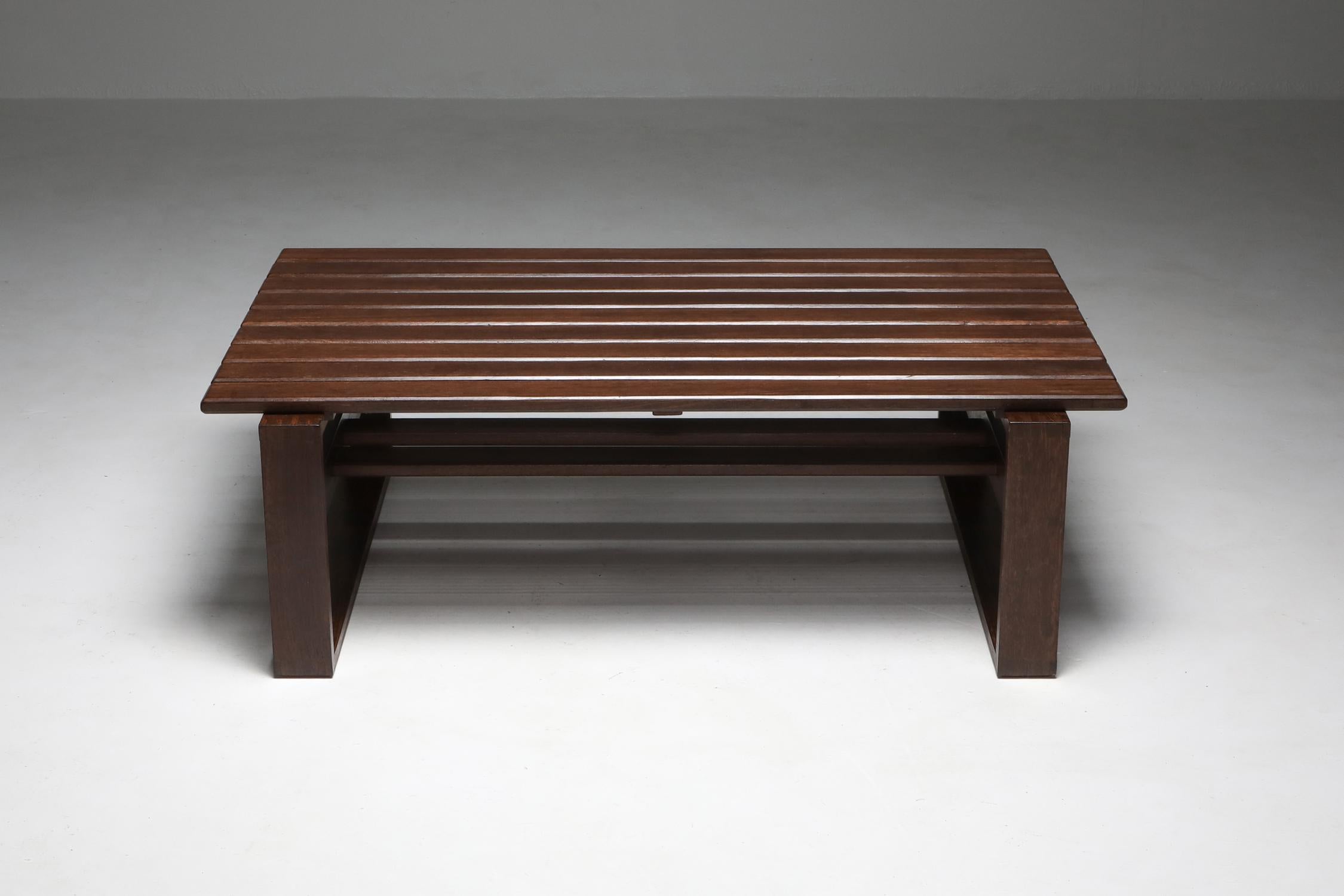 Mid-20th Century Wengé Slatted Bench or Coffee Table