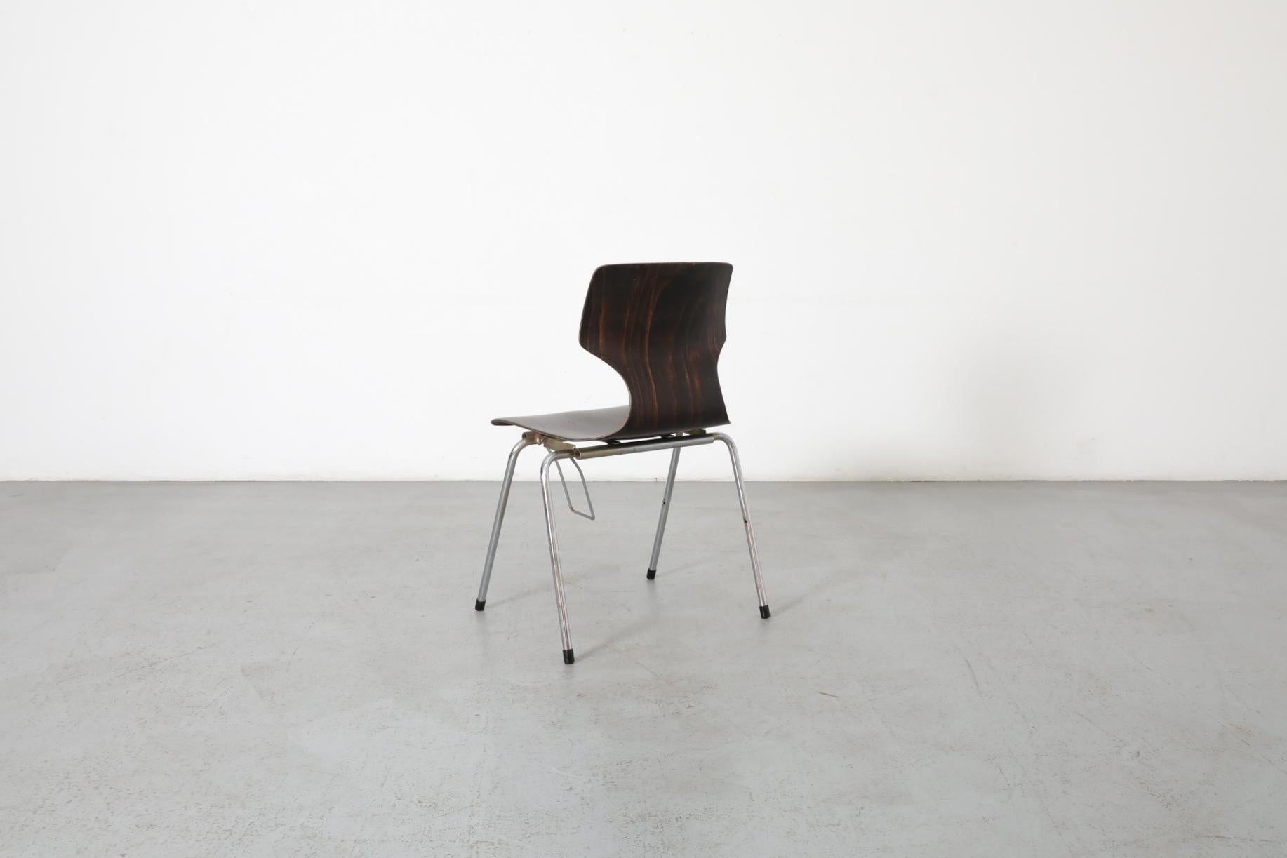 Wenge Toned Wingback Stacking Chair by Pagholz Flötotto, 1970's In Good Condition In Los Angeles, CA
