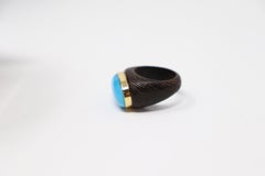 Wengè Wood 18kt Gold and Turquoise Dome Ring