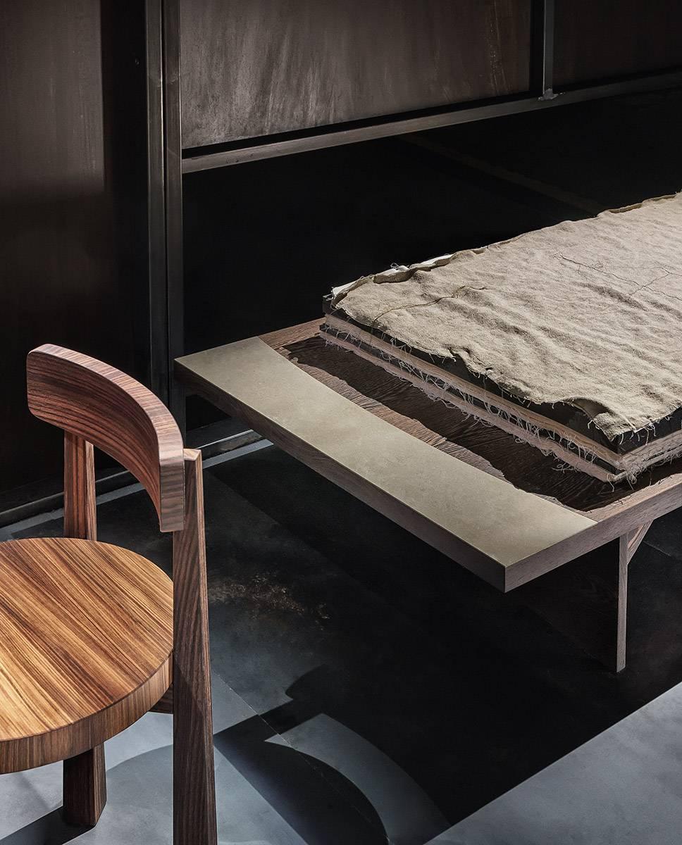 Hand-Crafted Wenge Wood and Linen Bed Branda Designed by Antonio Aricò and Serienumerica For Sale