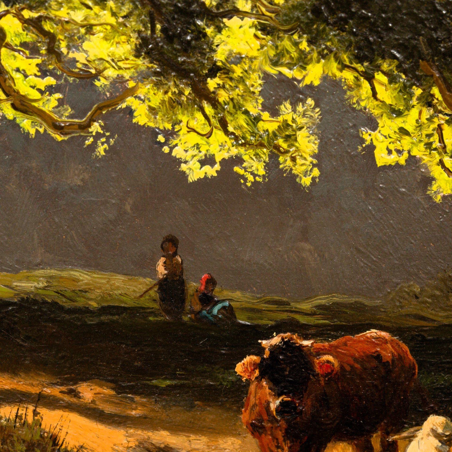 Öl auf Tafel von Wenglein Josef (1845 - 1919)+ Kühe an der Tränke im Angebot 10