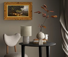 Oil on panel by Wenglein Josef (1845 - 1919)+ Cows at the watering place