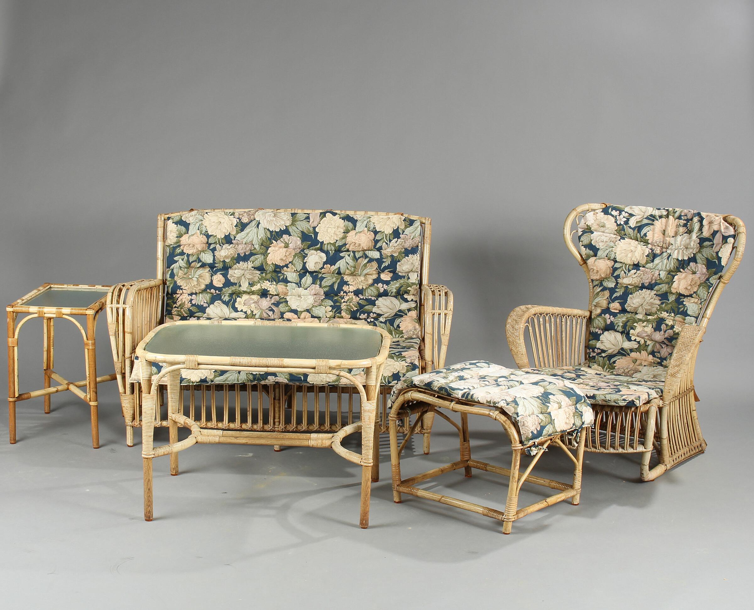 Danish Wengler, a Bamboo and Wickerwork Lounge Set For Sale