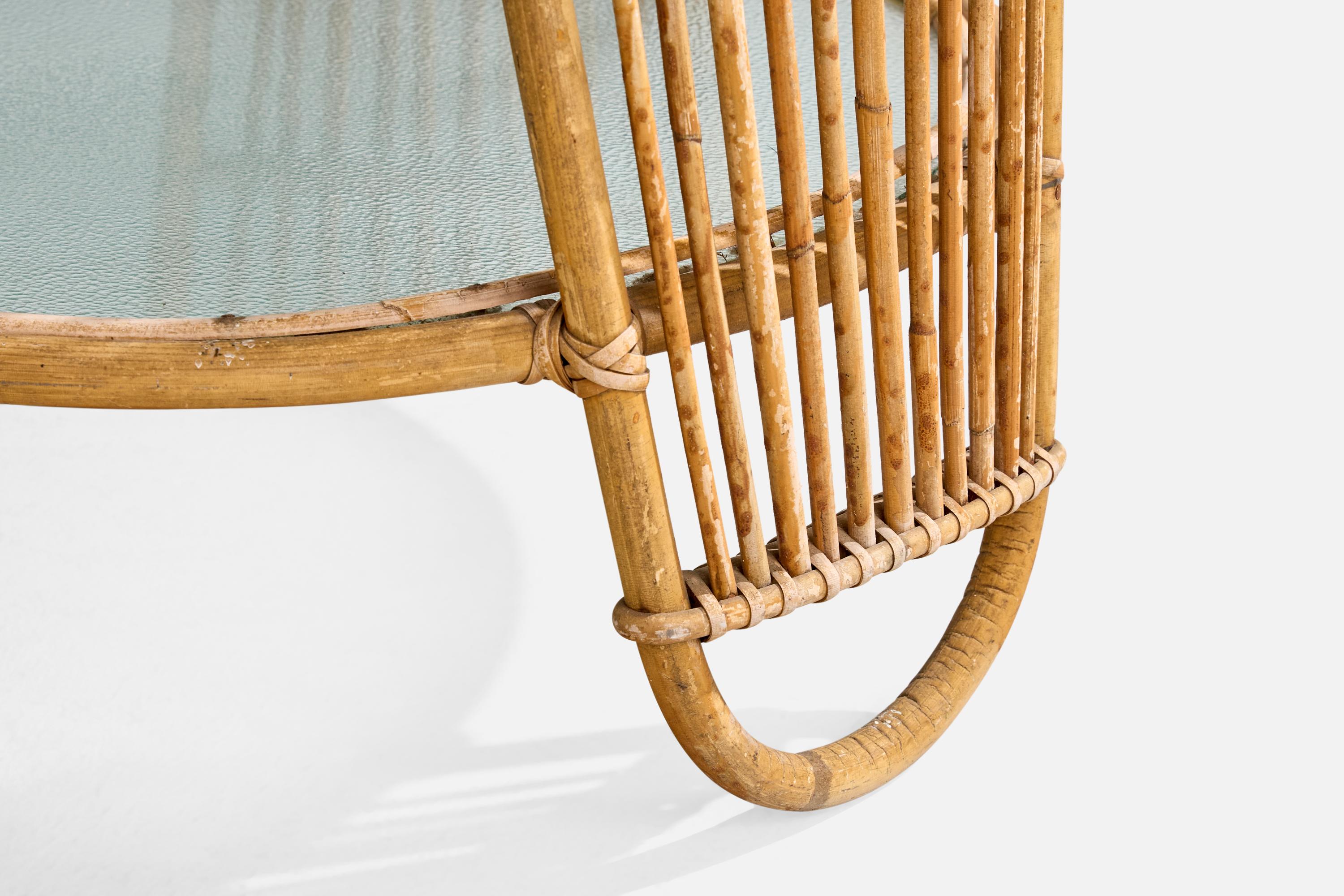 Wengler Attribution, Side Table, Bamboo, Rattan, Glass, Denmark, 1950s For Sale 4