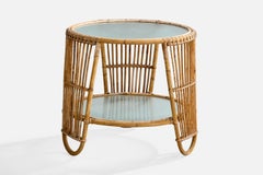 Wengler Attribution, Side Table, Bamboo, Rattan, Glass, Denmark, 1950s