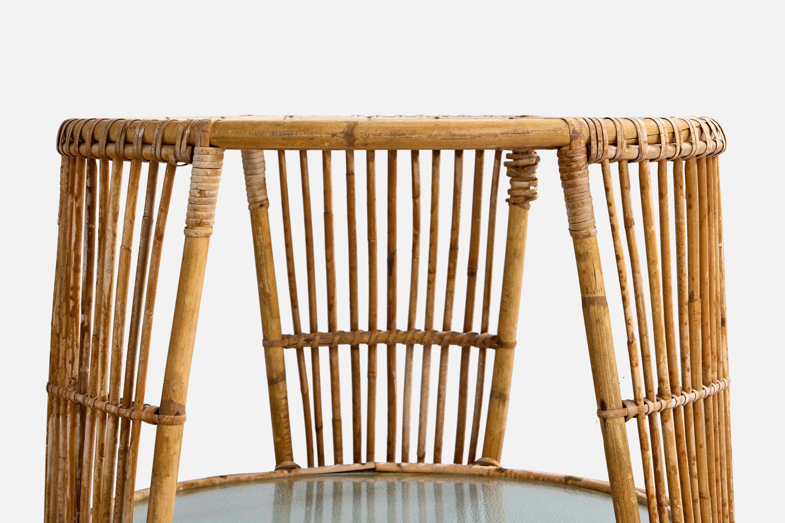 Wengler Attribution, Side Table, Bamboo, Rattan, Glass, Denmark, 1950s In Good Condition For Sale In High Point, NC