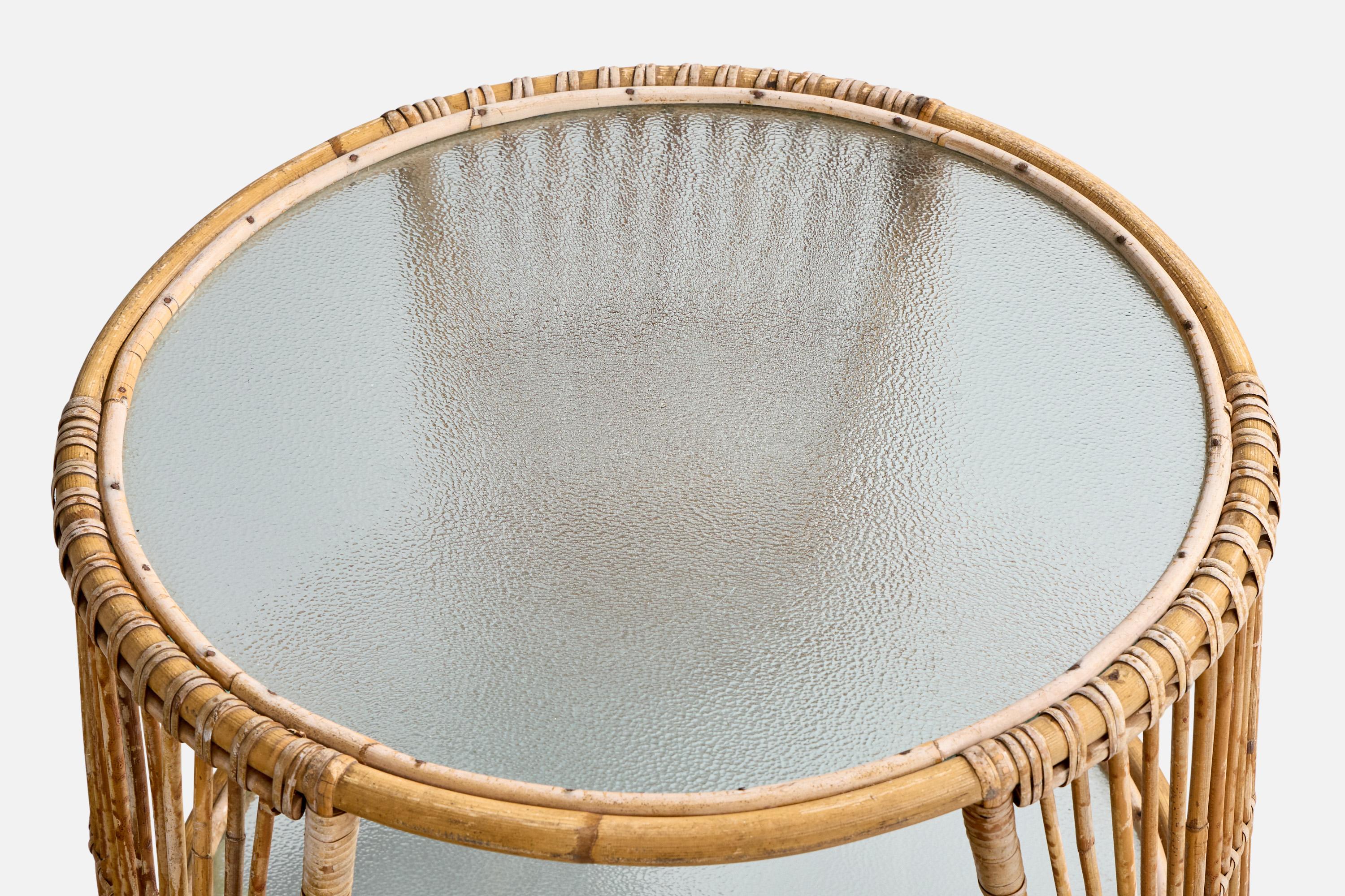 Mid-20th Century Wengler Attribution, Side Table, Bamboo, Rattan, Glass, Denmark, 1950s For Sale