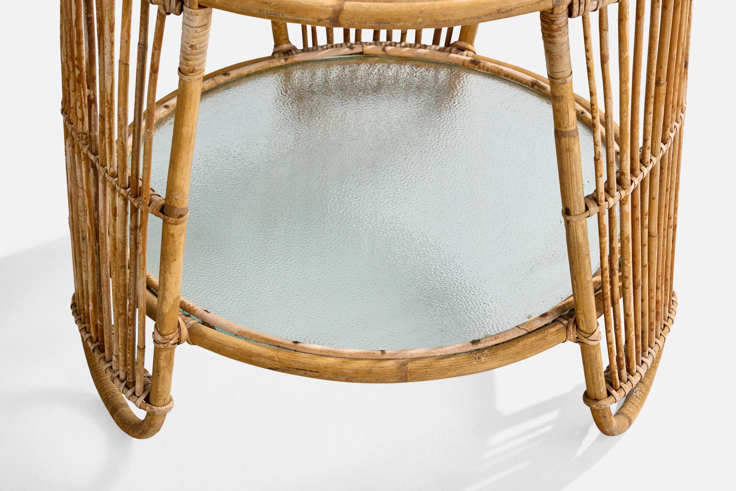 Wengler Attribution, Side Table, Bamboo, Rattan, Glass, Denmark, 1950s For Sale 2