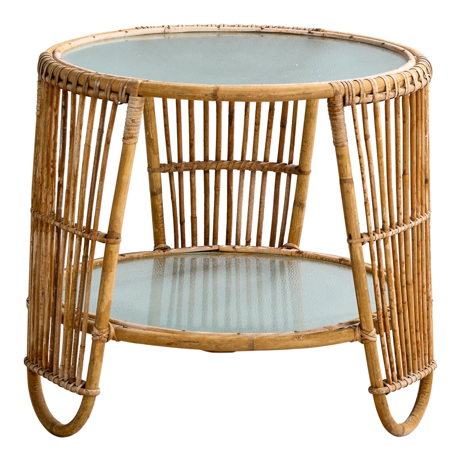 Wengler Attribution, Side Table, Bamboo, Rattan, Glass, Denmark, 1950s For Sale