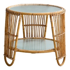 Wengler Attribution, Side Table, Bamboo, Rattan, Glass, Denmark, 1950s