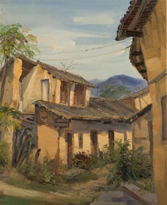 Huile originale sur toile « Sans titre » de Wengui Huang Landscape